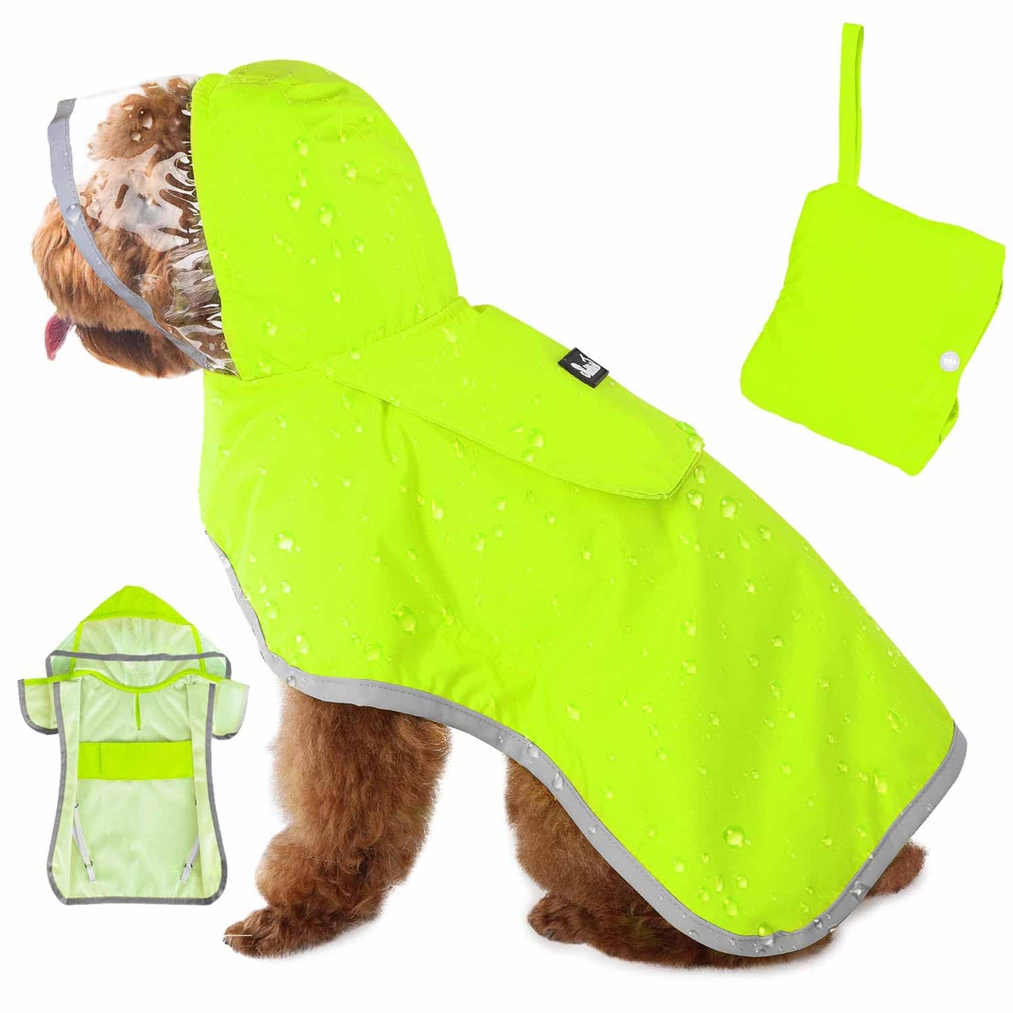 Lukovee Dog Raincoat, Waterproof Rain Jacket, Clear Hood & Reflective Rim | Easy On Off Adjustable Straps, Leash Hole, Soft Mesh Lining, Storage Pocket, Poncho for Small Medium Large Dogs (Yellow, 2XL)
