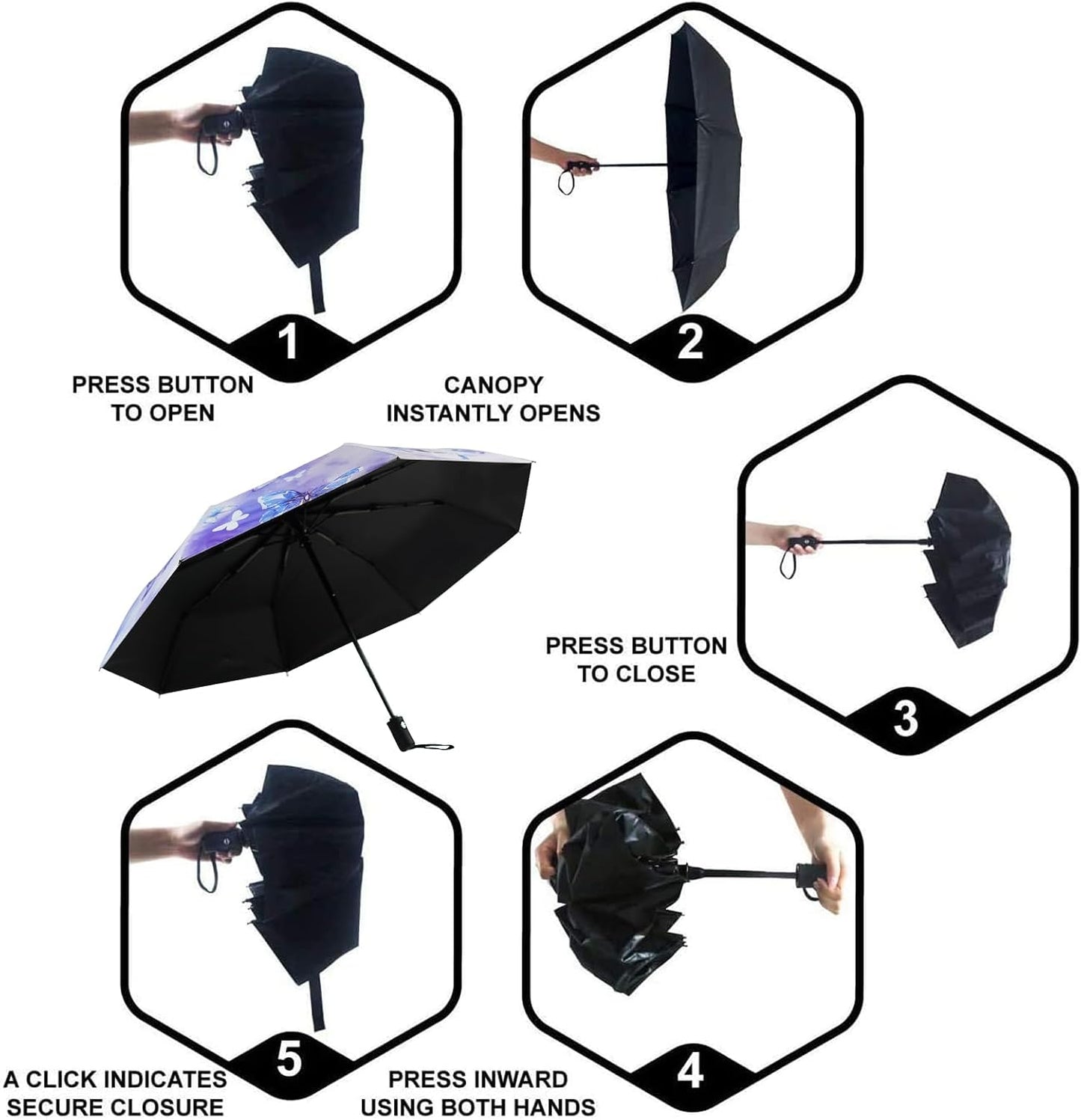 SY COMPACT Travel Umbrella - Windproof Automatic Compact Umbrellas for Rain | Small & Portable, UV Sun Protection, 11" Folded Travel Size, Fits in Backpack & Car, for Walking & Commutes, Factory Direct