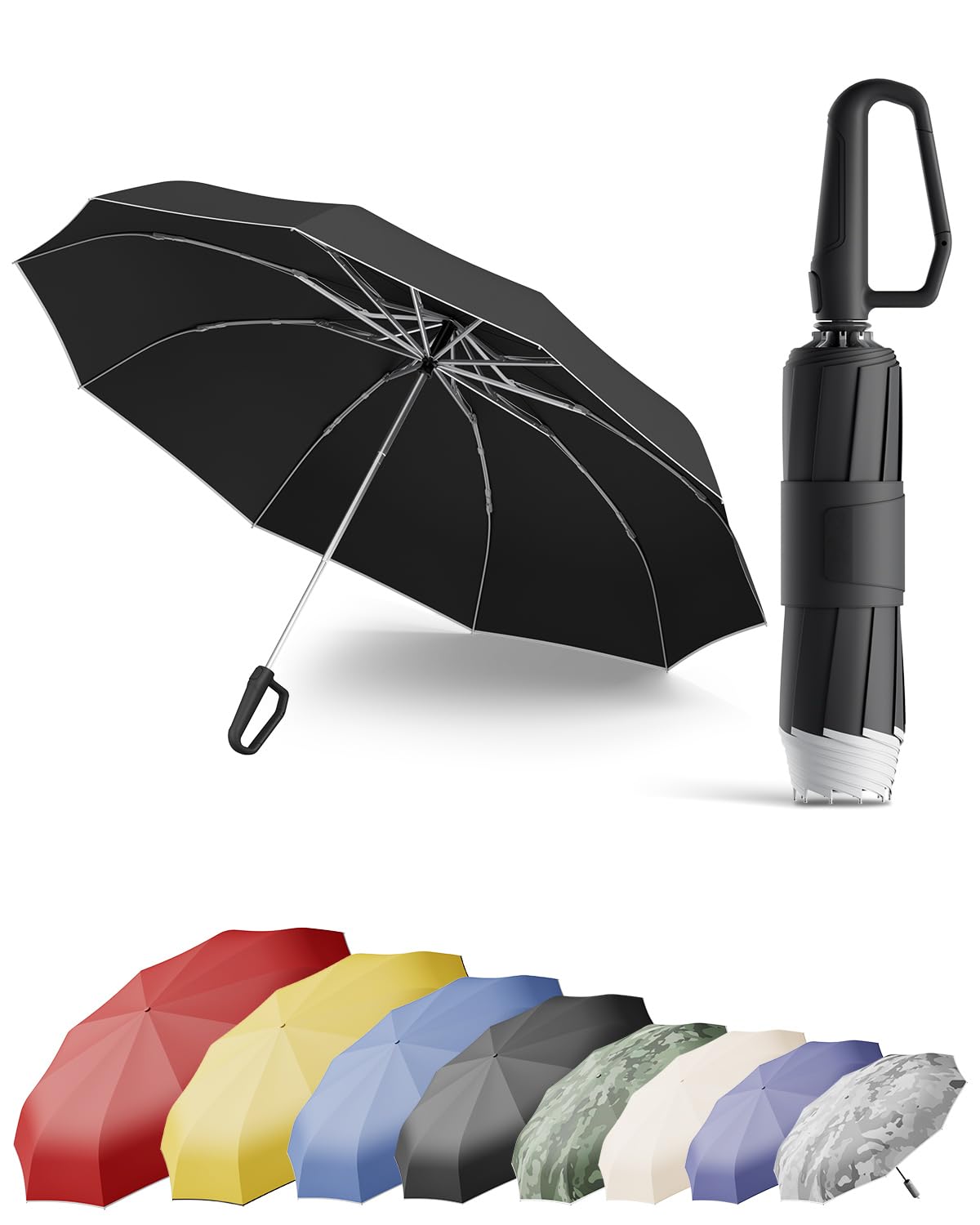 Windproof Travel Umbrella for Rain, Withstand 85MPH Winds, 52 Inch Automatic Reverse Fold Umbrellas Easy Auto Open Close, Portable Compact Umbrella Includes Cover Bag, Perfect for Travel, Car, Commute, Women Men, Backpack