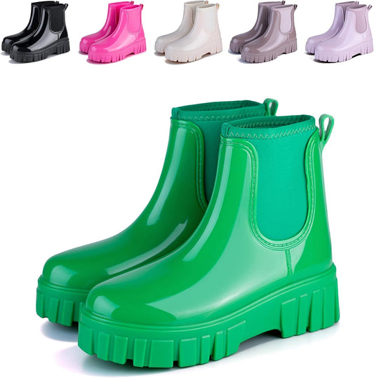 Womens Rain Boots Ankle Waterproof Garden Shoes Fashion Wellington Rubber Rainboots Slip-Resistant Work Shoes for Outdoor Work Music Festival Picnic