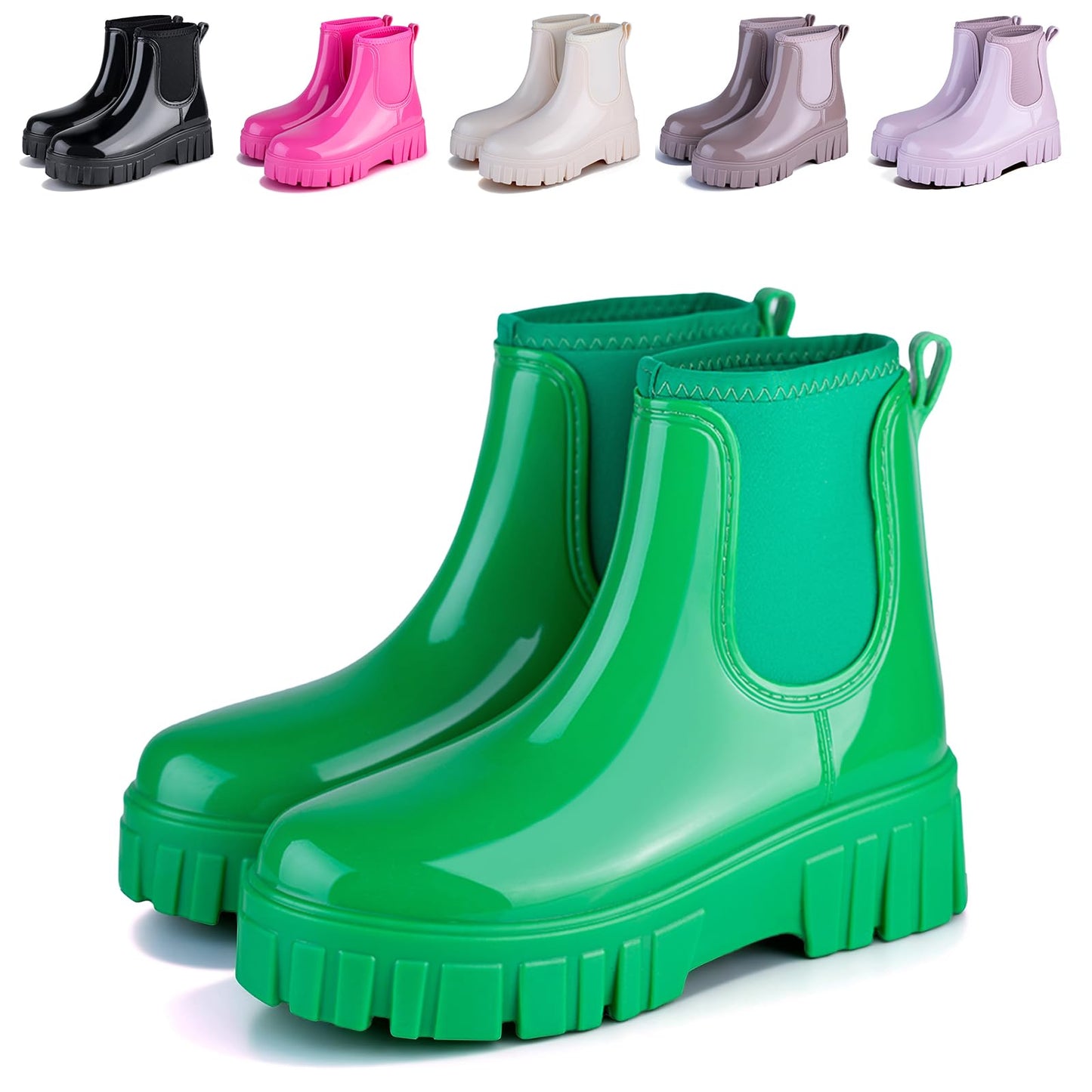 Womens Rain Boots Ankle Waterproof Garden Shoes Fashion Wellington Rubber Rainboots Slip-Resistant Work Shoes for Outdoor Work Music Festival Picnic