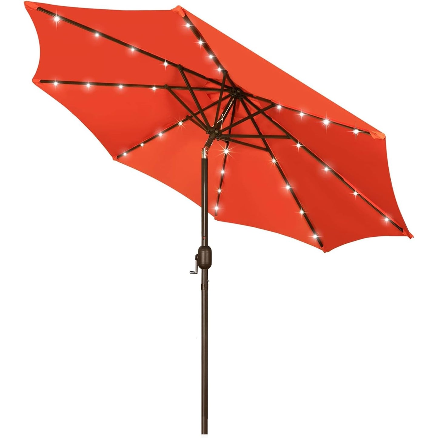 9 ft Solar Umbrella 32 LED Lighted Patio Umbrella Table Market Umbrella with Tilt and Crank Outdoor Umbrella for Garden, Deck, Backyard, Pool and Beach (Black and White)