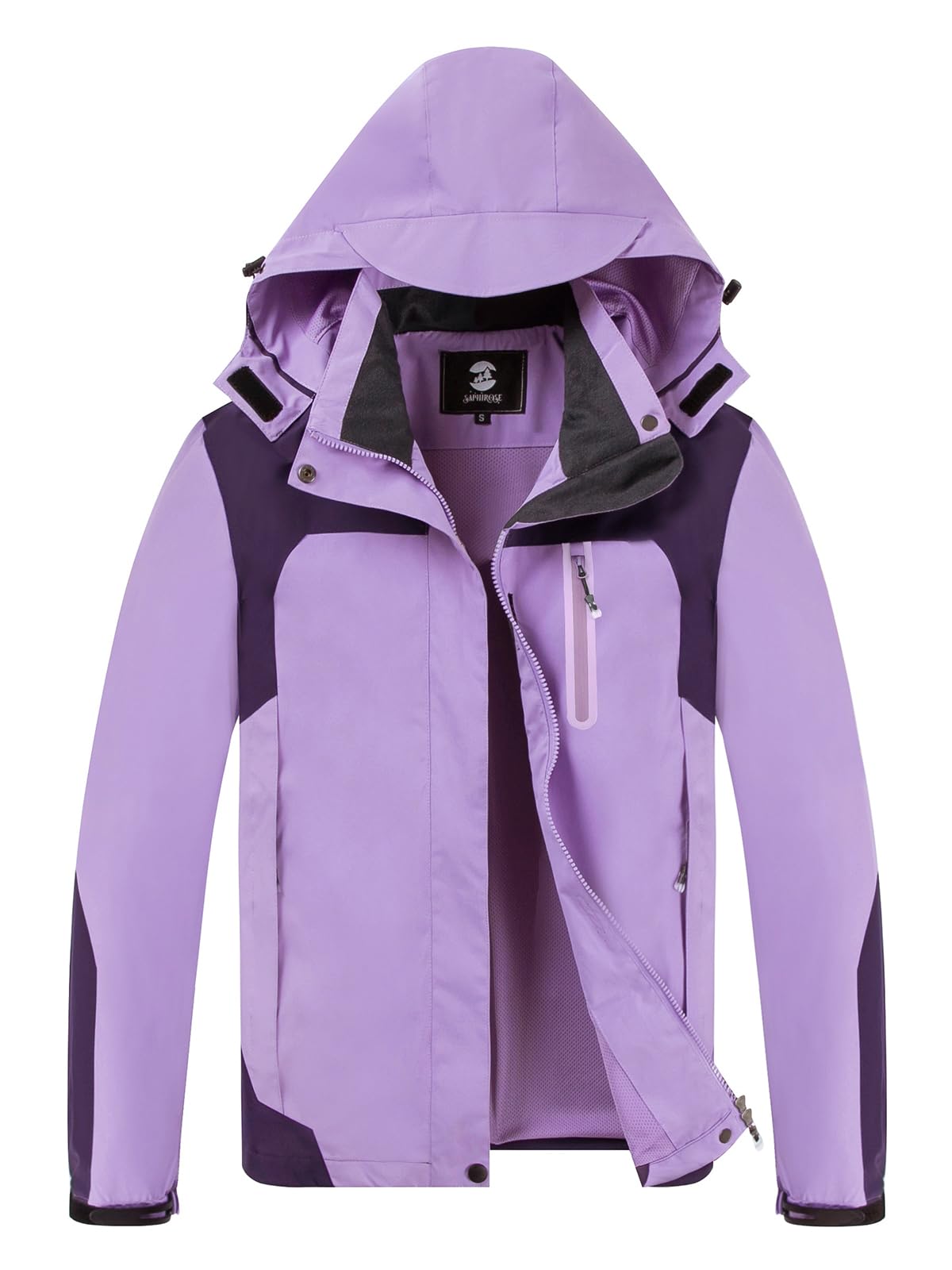 Womens Waterproof Rain jacket Lightweight Raincoat with Removable Hood | rain coat, windbreaker, breathable, 4 zip pockets, velcro cuffs, 2-way storm flap, mesh lining, active outdoor, camping