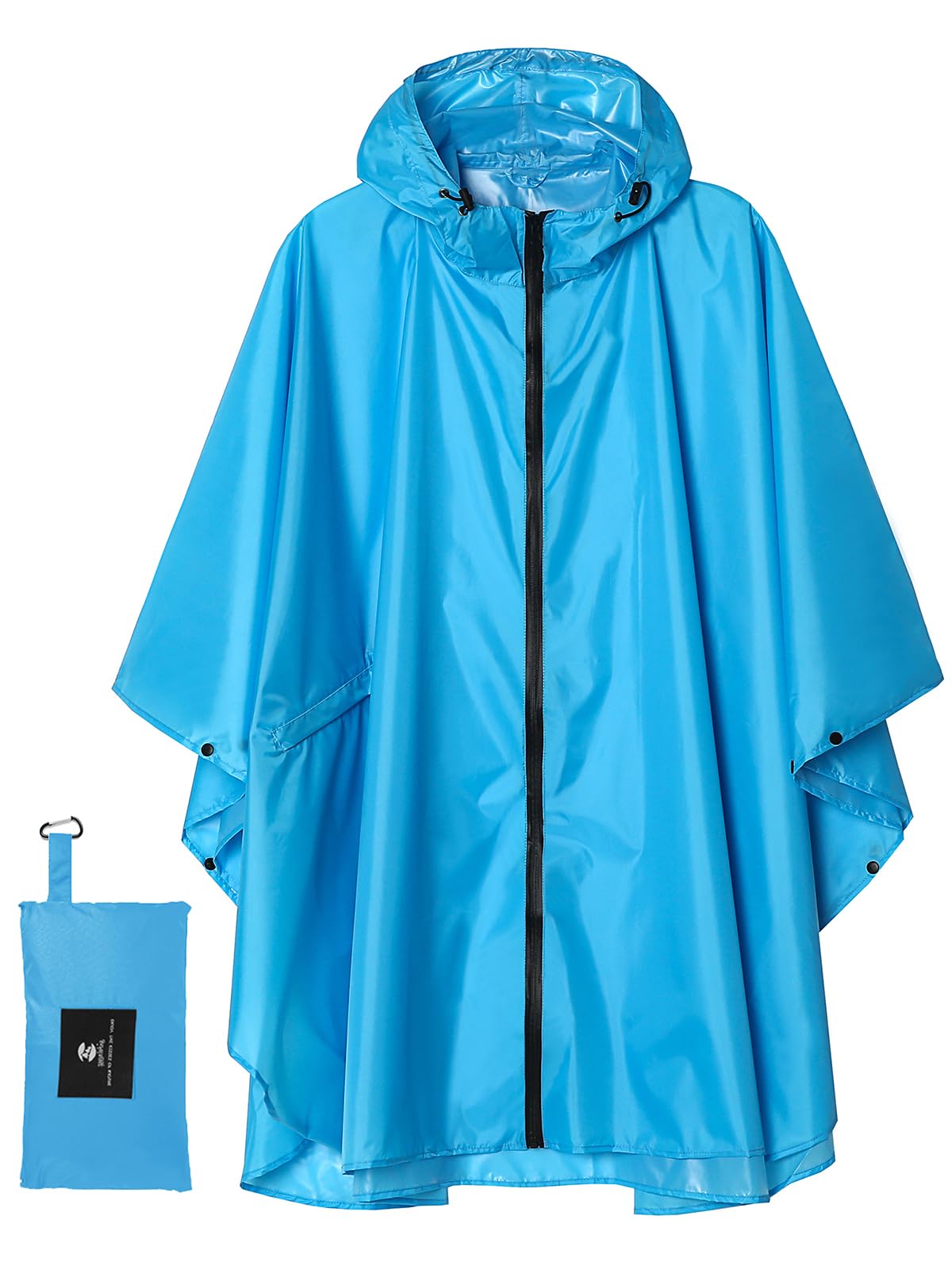 SaphiRose Adult Rain Poncho Waterproof Hooded Zipper Raincoat with Pockets | OEKO-TEX Certified 100% Polyester, Lightweight Packable Storage Pouch, Heat-Sealed Seams, Quick-Dry for Outdoor Hiking