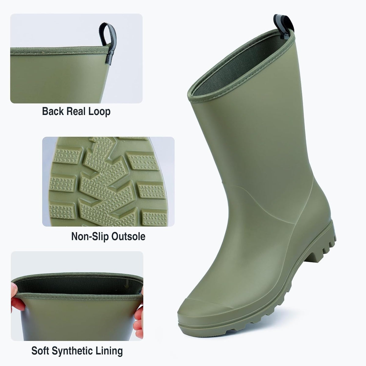 Wide Calf Women's Rain Boots Waterproof PVC Rubber Garden Boot Outdoor | Mid Height Women Rubber Boot Rain Shoes for Outdoor Matte Surface Gardening Rainboots Work Walking