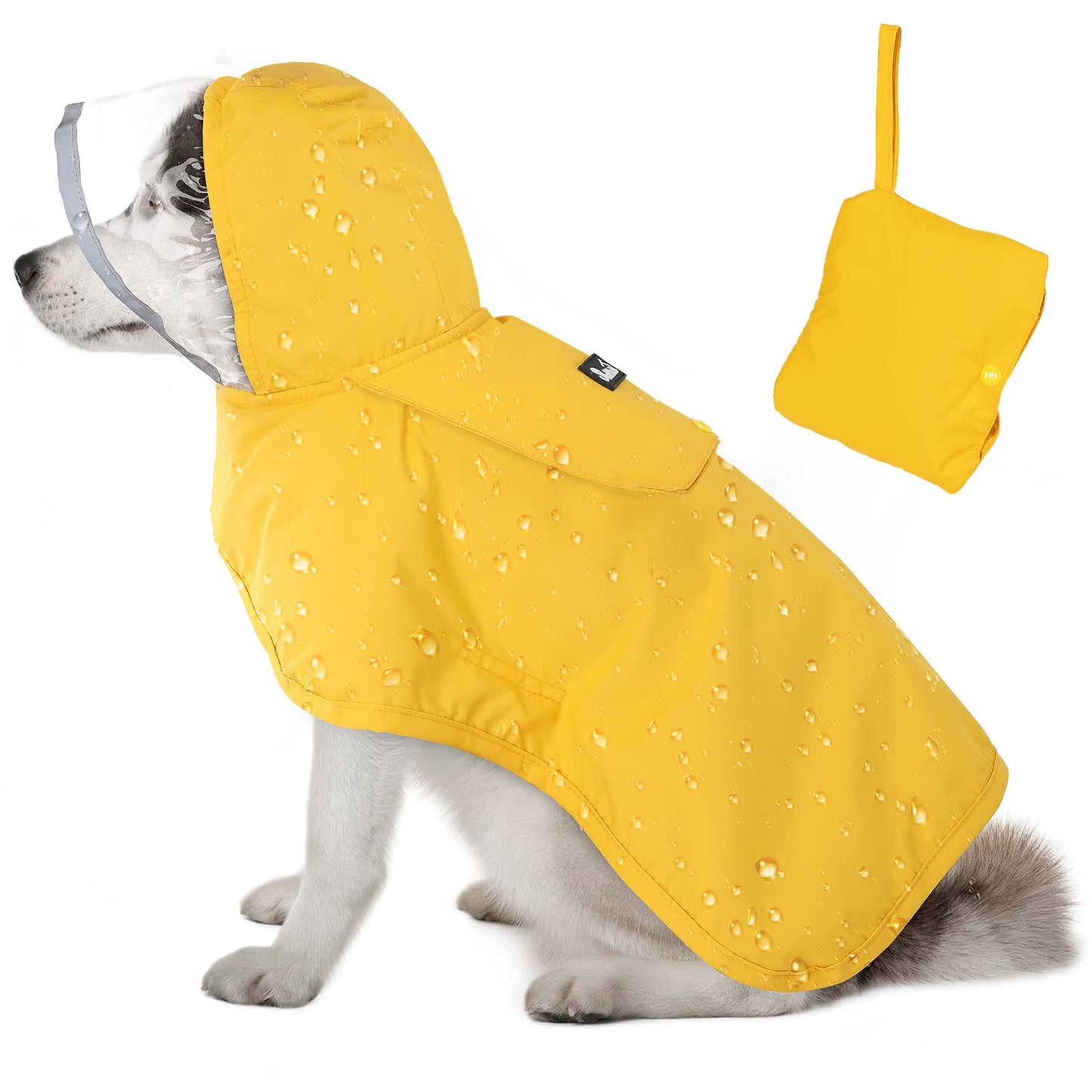 Lukovee Dog Raincoat, Waterproof Rain Jacket, Clear Hood & Reflective Rim | Easy On Off Adjustable Straps, Leash Hole, Soft Mesh Lining, Storage Pocket, Poncho for Small Medium Large Dogs (Yellow, 2XL)