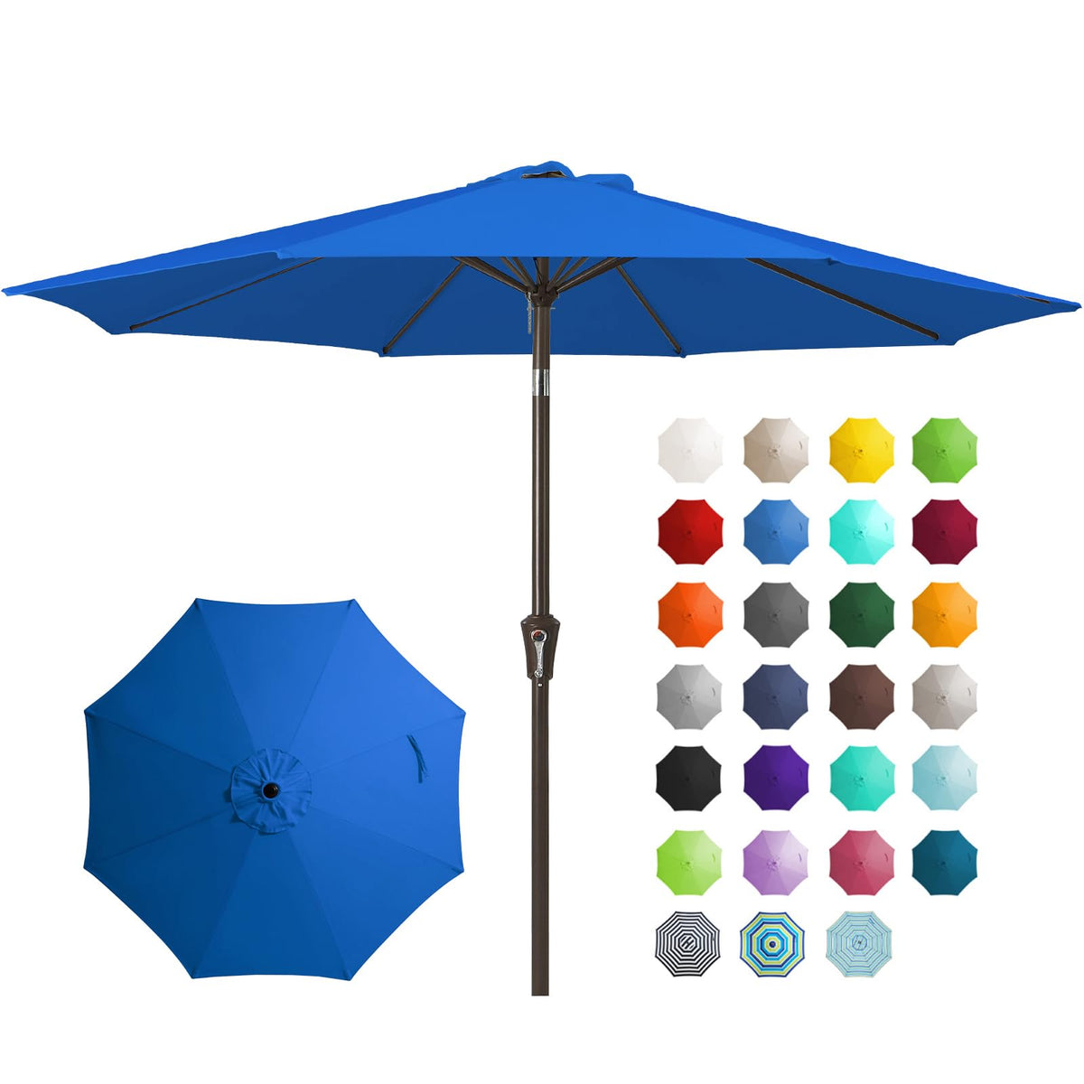 JEAREY 9FT Outdoor Patio Umbrella, Market Umbrella, Dark Blue | Outdoor Table Umbrellas with 8 Sturdy, Tilt & Crank UV Protection Waterproof for Garden, Deck, Backyard, Pool