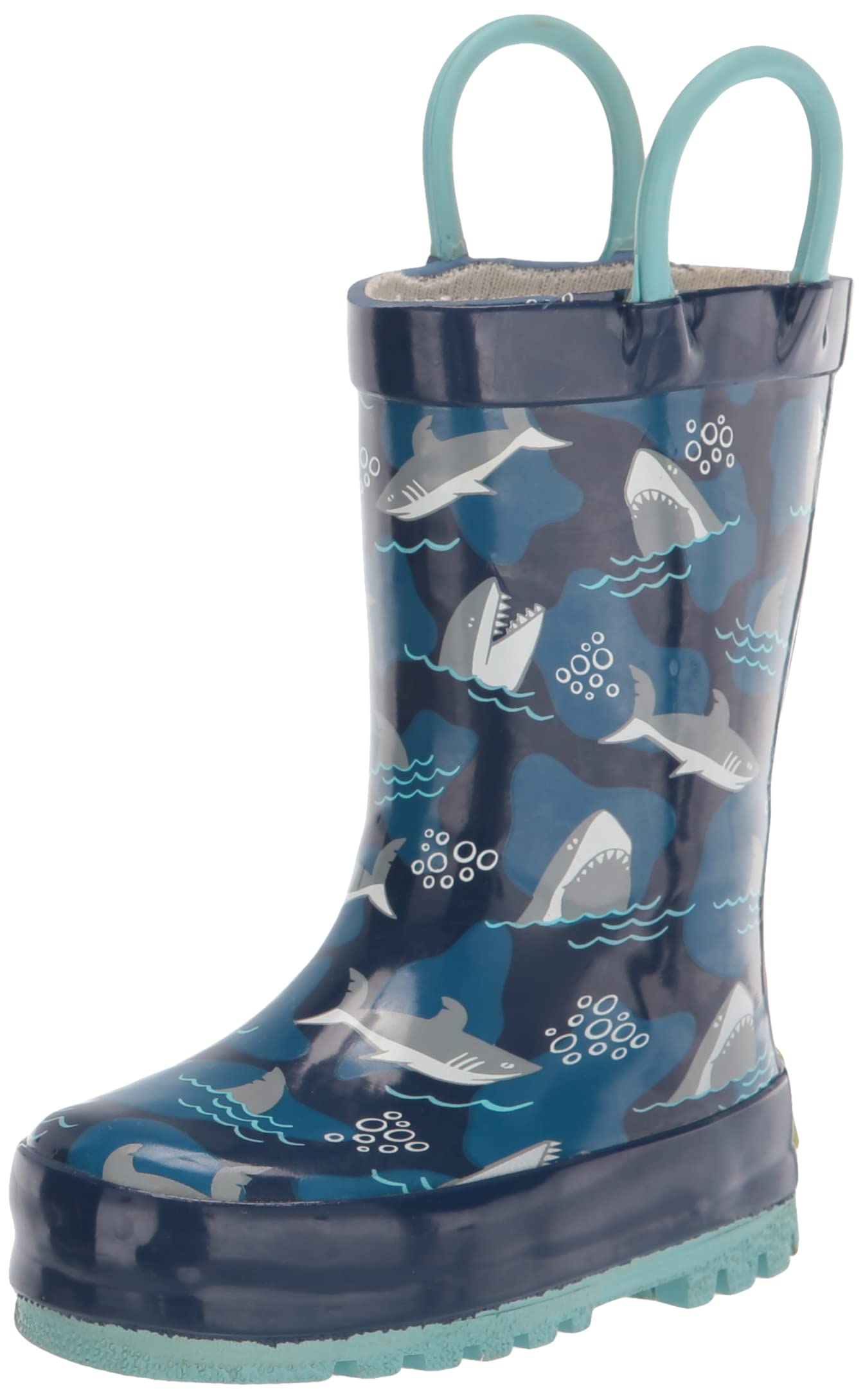 Western Chief Boys Waterproof Printed Rain Boot with Easy Pull On Handles