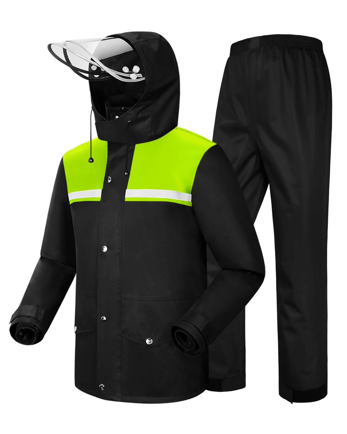 Rain Suit Waterproof Hi Vis Raincoat Reflective Rain Gear Unisex | Rain Jacket and Pants, Detachable Clear Brim, Waterproof Zip, Breathable Mesh Lined, Anti-storm, Work, Hiking, Riding