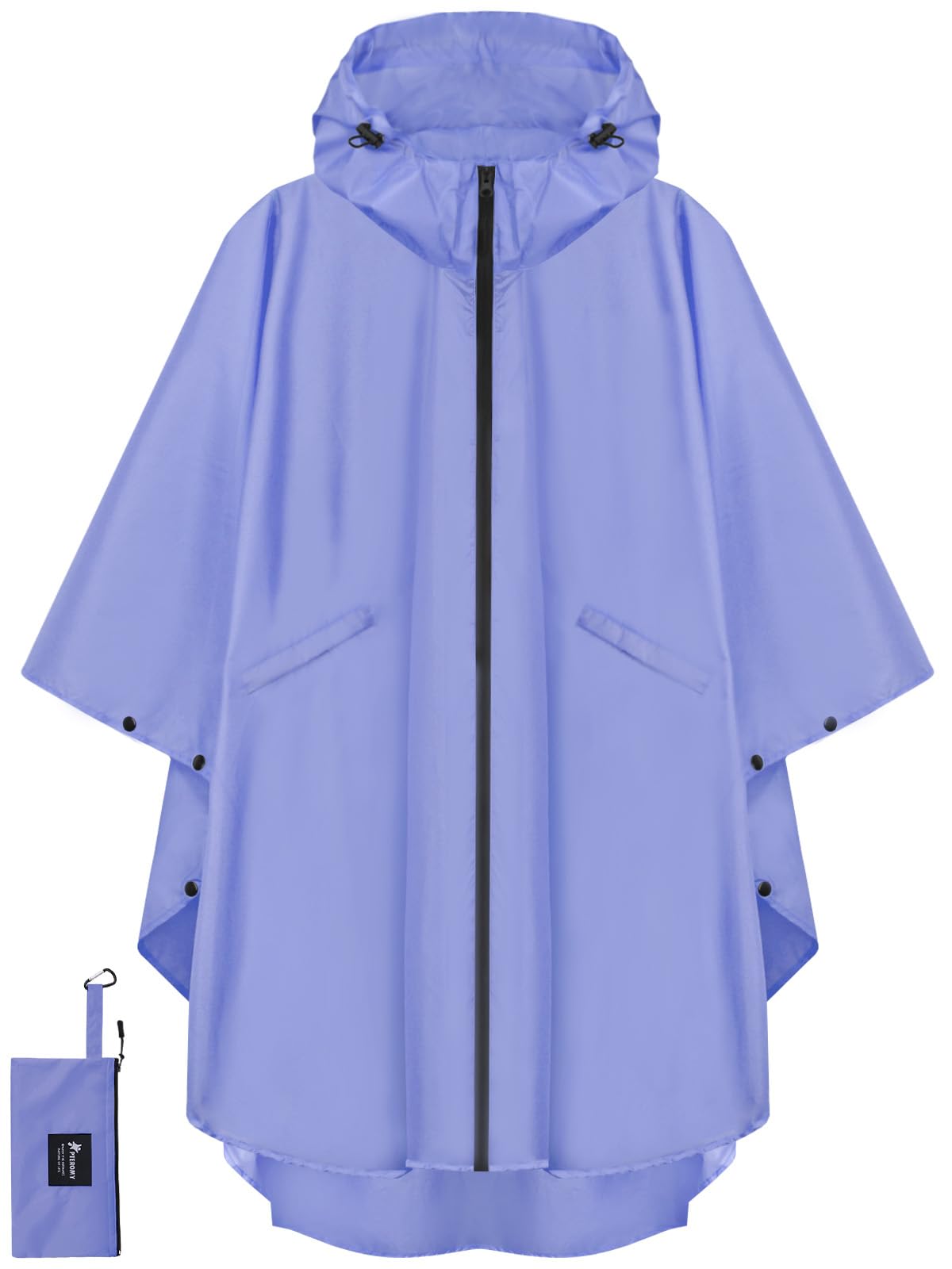 PTEROMY Hooded Rain Poncho for Adult with Pocket and Zipper, Waterproof Lightweight Raincoat for Men and Women