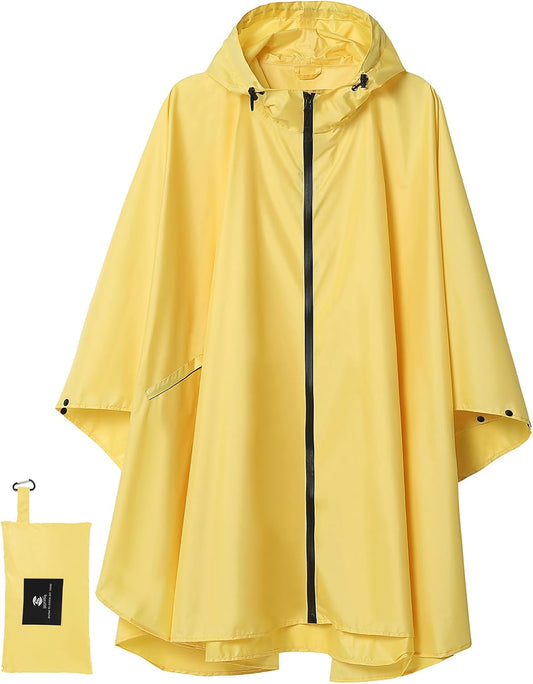 SaphiRose Adult Rain Poncho Waterproof Hooded Zipper Raincoat with Pockets | OEKO-TEX Certified 100% Polyester, Lightweight Packable Storage Pouch, Heat-Sealed Seams, Quick-Dry for Outdoor Hiking