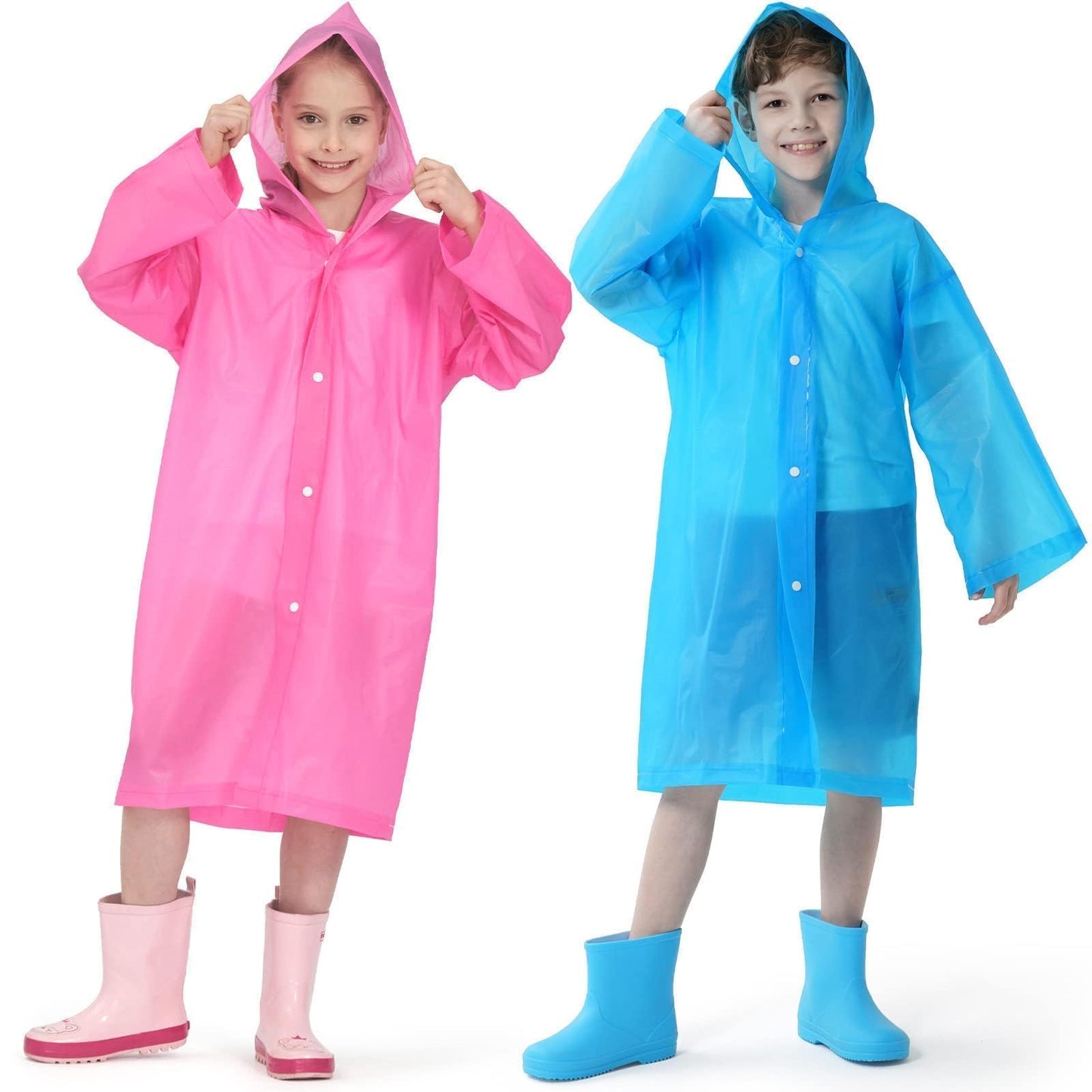 Opret 2 Pack Raincoats for Kids, Reusable Rain Ponchos with Hood and Sleeves Waterproof Rain Coats for Boys and Girls