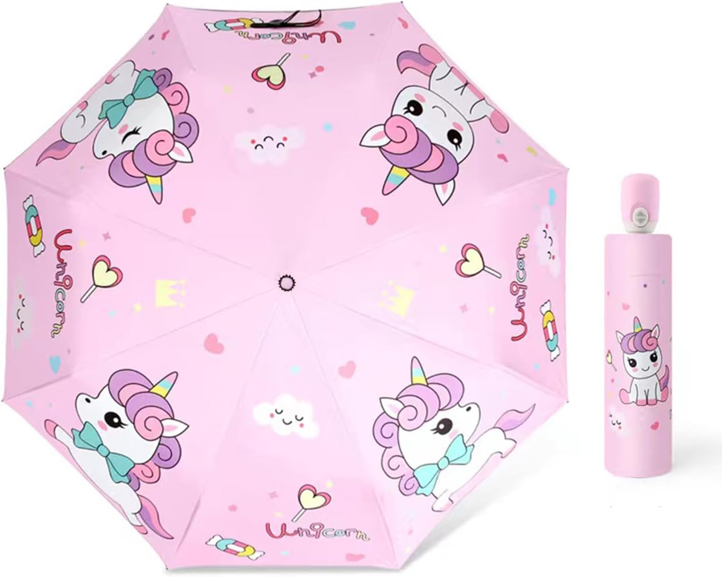 Hannstar Automatic Kids Umbrella, Folding Telescopic Toddler Umbrella for girls & boys, UV/Sun Protection - Strong and Portable - Compact, Durable, Lightweight Cute Kitty Brolly
