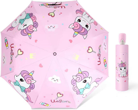 Hannstar Automatic Kids Umbrella, Folding Telescopic Toddler Umbrella for girls & boys, UV/Sun Protection - Strong and Portable - Compact, Durable, Lightweight Cute Kitty Brolly