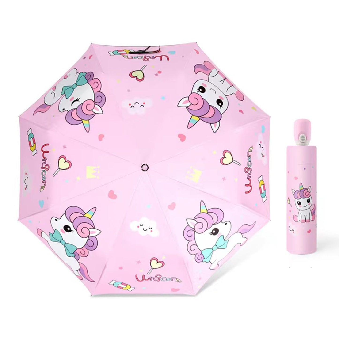 Hannstar Automatic Kids Umbrella, Folding Telescopic Toddler Umbrella for girls & boys, UV/Sun Protection - Strong and Portable - Compact, Durable, Lightweight Cute Kitty Brolly