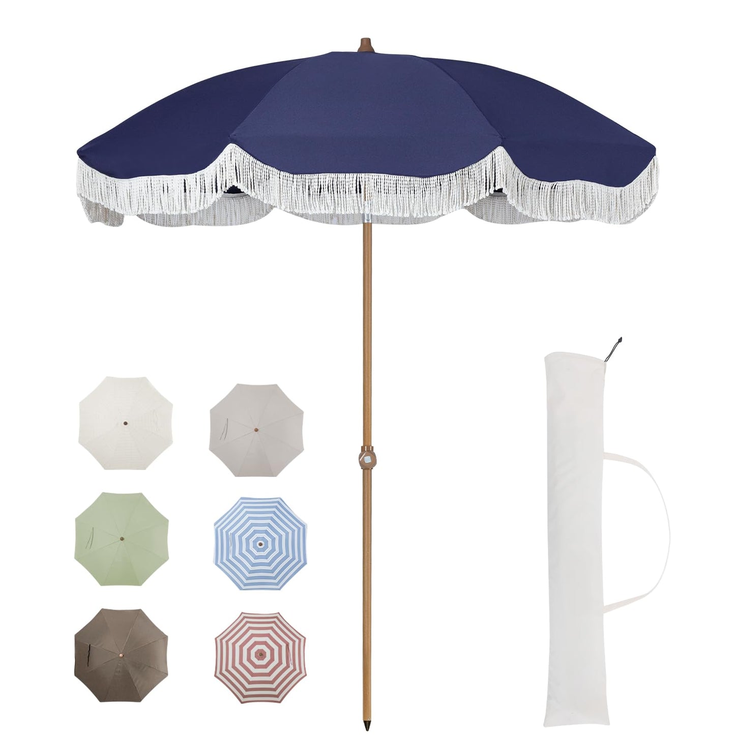 Tempera Heavy Duty High Wind Beach Umbrella with Sand Anchor & Carry Bag | Patio Outdoor Umbrella with Aluminum Frame and Push Button Tilt, Ideal for Garden Lawn, UPF 60+