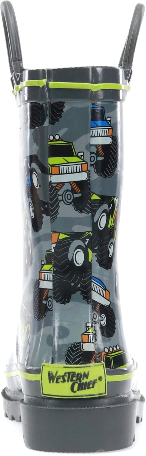 Western Chief Boys Waterproof Printed Rain Boot with Easy Pull On Handles