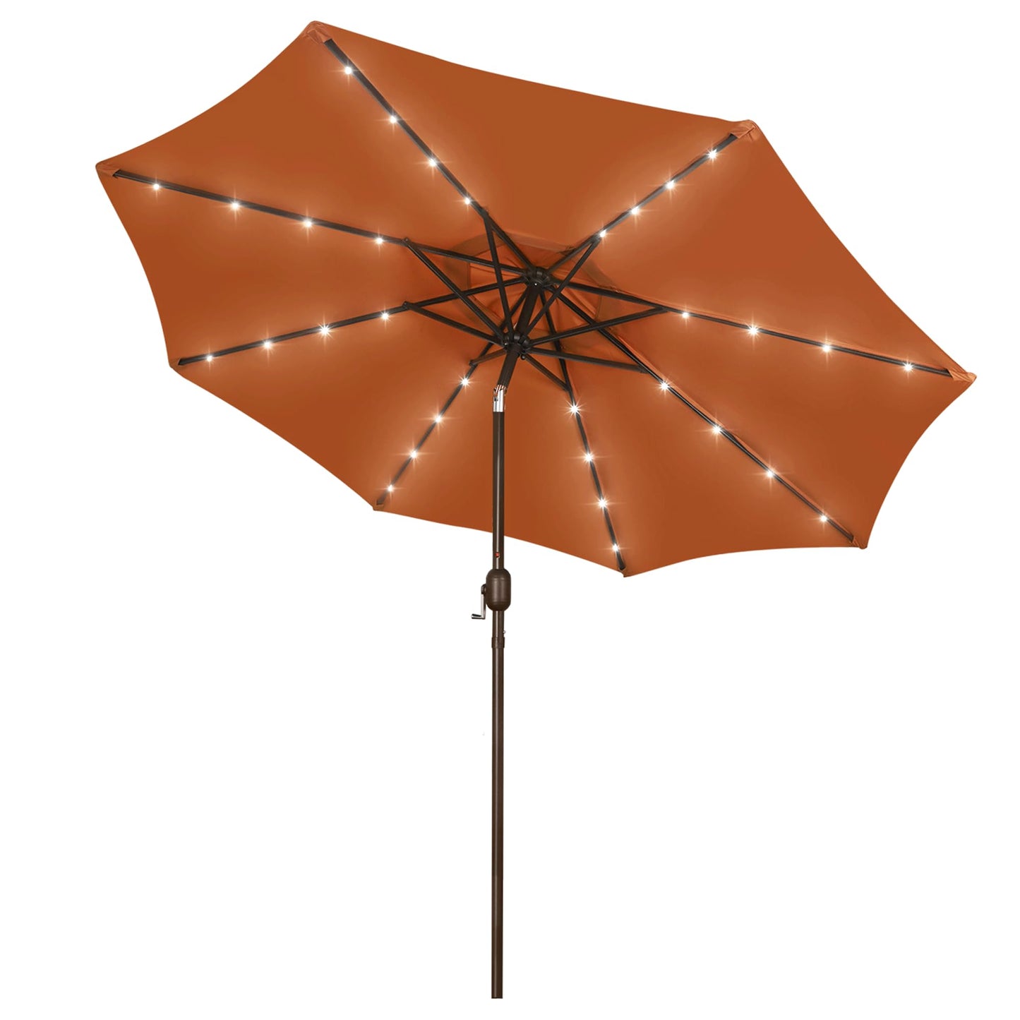 9 ft Solar Umbrella 32 LED Lighted Patio Umbrella Table Market Umbrella with Tilt and Crank Outdoor Umbrella for Garden, Deck, Backyard, Pool and Beach (Black and White)
