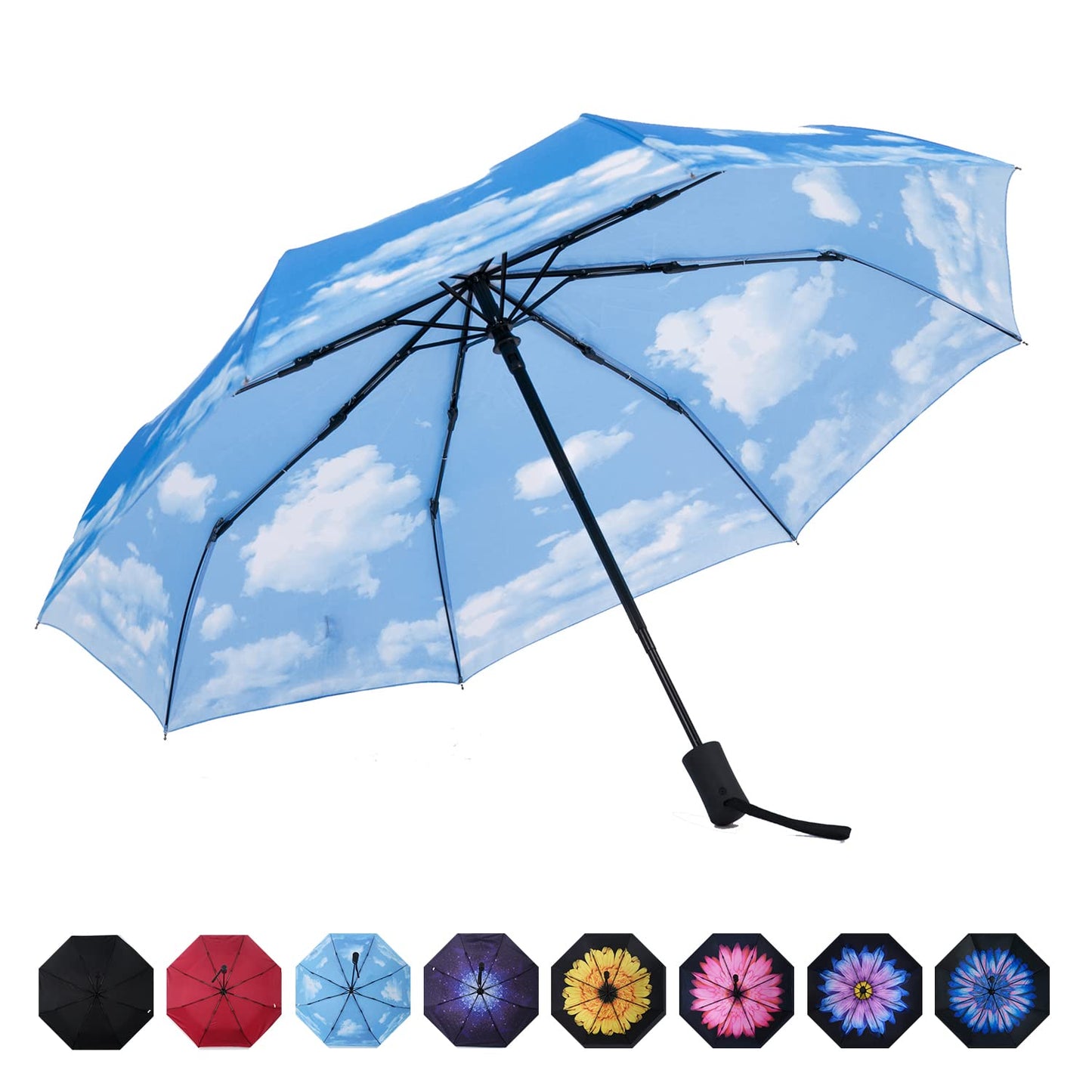 SY COMPACT Travel Umbrella - Windproof Automatic Compact Umbrellas for Rain | Small & Portable, UV Sun Protection, 11" Folded Travel Size, Fits in Backpack & Car, for Walking & Commutes, Factory Direct