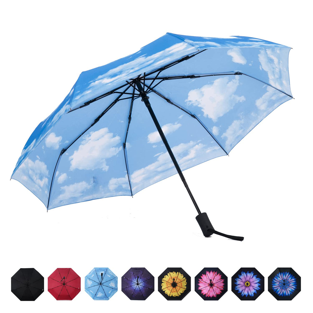SY COMPACT Travel Umbrella - Windproof Automatic Compact Umbrellas for Rain | Small & Portable, UV Sun Protection, 11" Folded Travel Size, Fits in Backpack & Car, for Walking & Commutes, Factory Direct