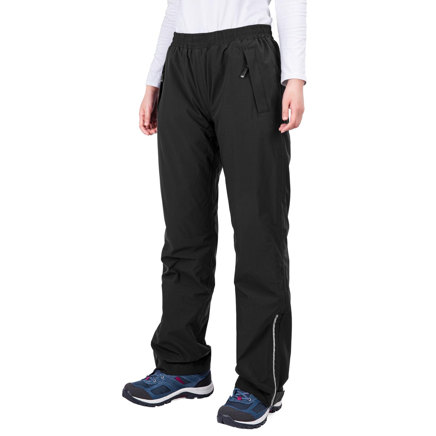 33,000ft Women's Rain Pants, Lightweight Waterproof Rain Over Pants | Windproof Hiking Pants with Mesh Lining for Outdoor, Fishing, Golf, Rainy Day, Zipper Pockets, Reflective Strip, Hook & Loop