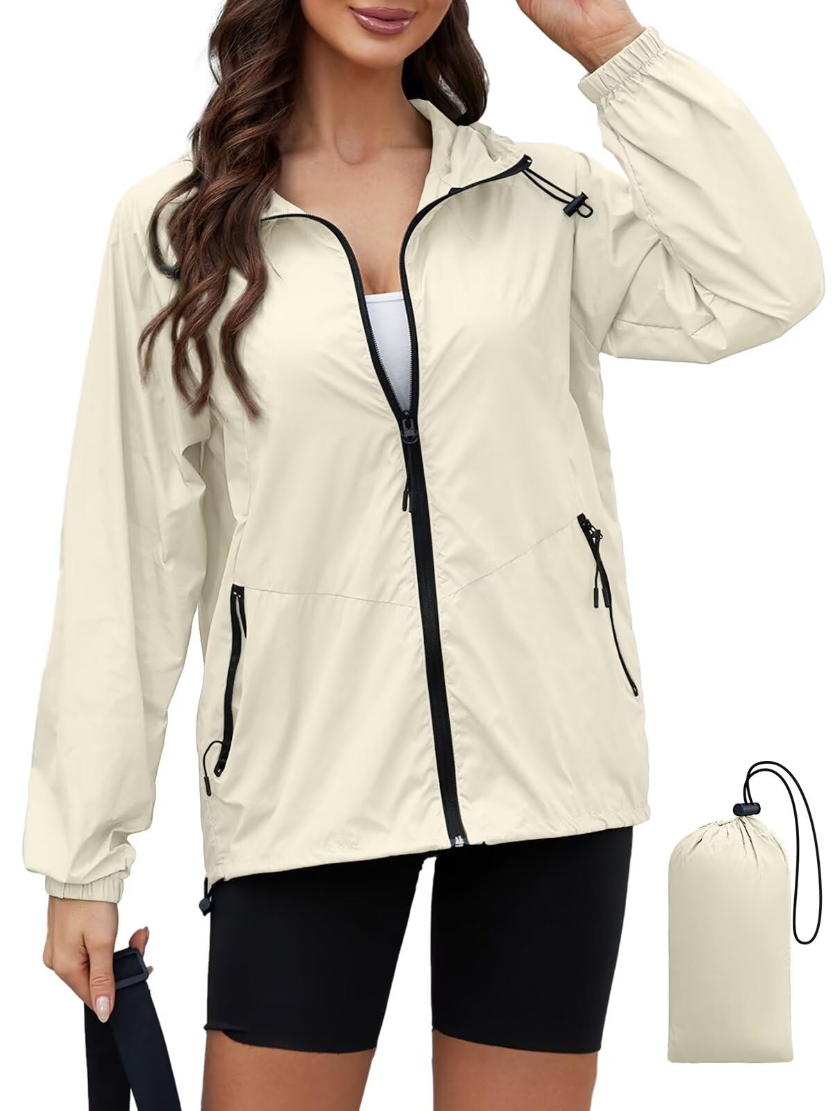 PITINAN Lightweight Rain Jacket Women Packable with Hood Travel XS-3XL | Lightweight, Packable, Folds into Pouch, Ultra Thin, Waterproof Shell Jacket Women,For Hiking/Travel Outdoor
