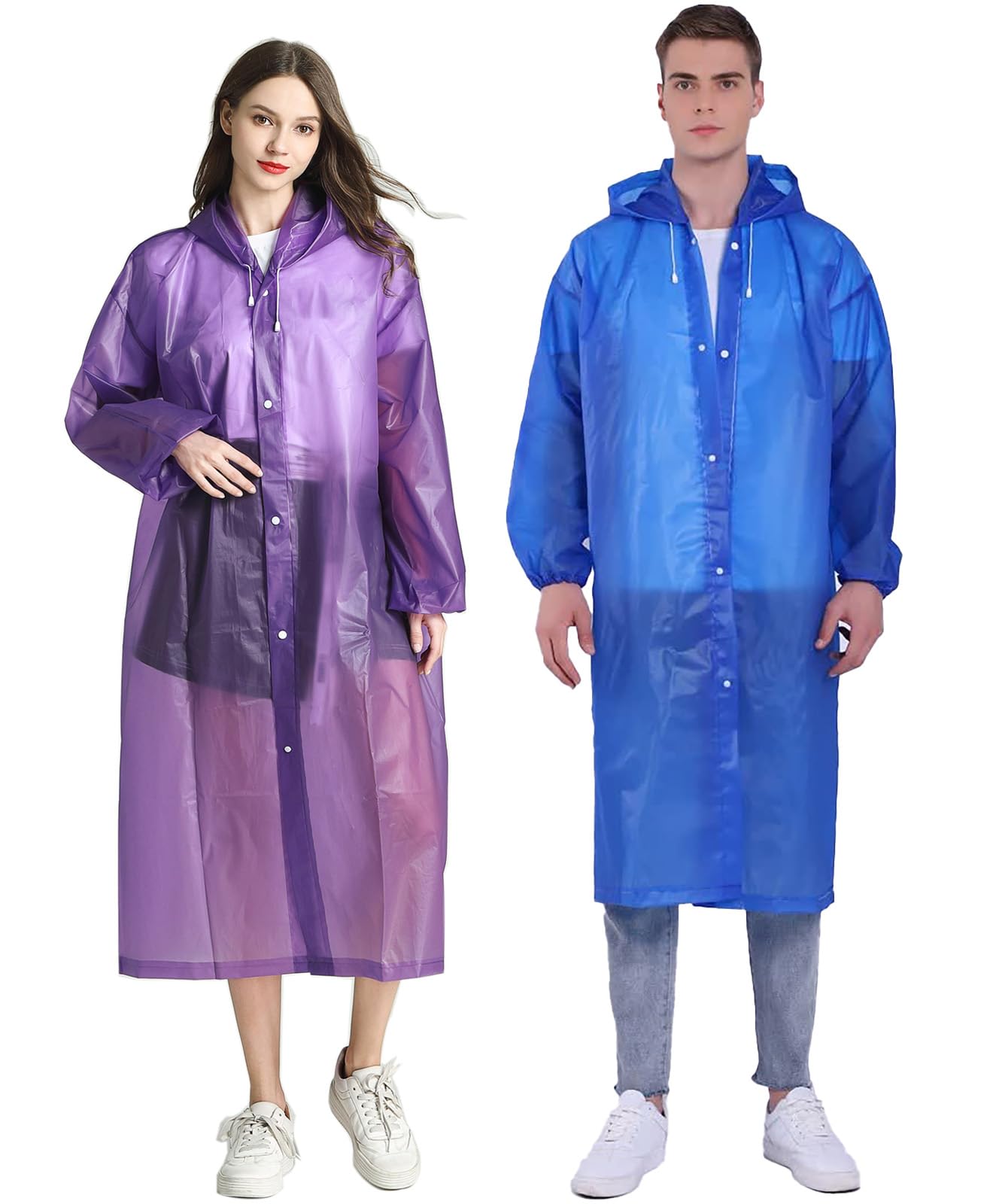HLKZONE Raincoat, 2 Pack Rain Ponchos for Adults Travel Rain Jacket Packable Rain Coats for Women with Drawstring Hood