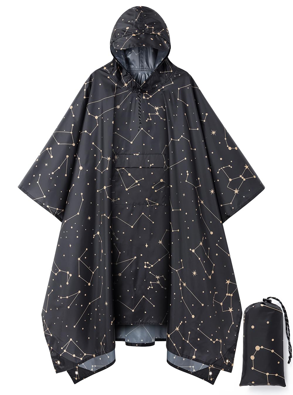 Hooded Rain Poncho for Adult, Waterproof Raincoat for Hiking Camping
