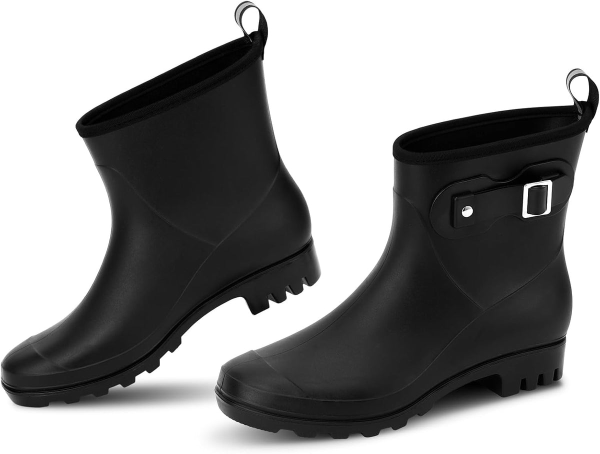 Short Rain Boots for Women Waterproof Chelsea Ankle Rubber Garden Shoe | Non-Slip Rubber Boots Lightweight Outdoor Gardening Shoes Work Booties with Arch Support Removable Comfort Insole