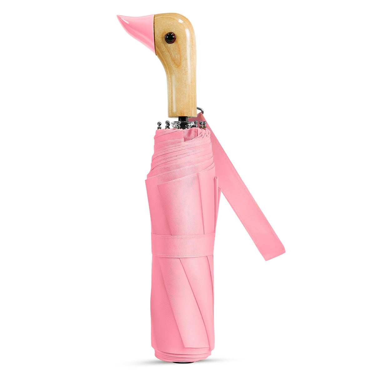 Cute Duck Handle Umbrella Compact Travel Wood Handle Folding for Rain | Cute duck handle for commute/school/trips, daily rain & gifts. Easy to carry with 17 inch fold, 42 inch arc