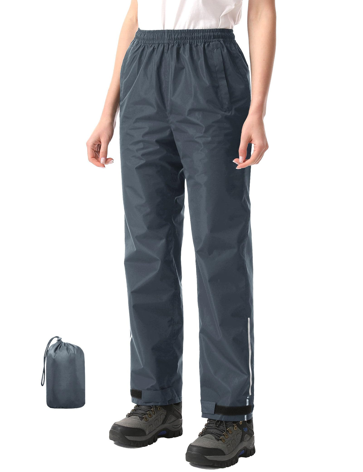 iCreek Women's Rain Pants Packable Waterproof Lightweight Hiking Over Pants | Zipper Pockets, Pants Leg Reflective Strip, Hook & Loop, Storage Pouch, for Hiking, Fishing, Golf, Work, Daily Wear
