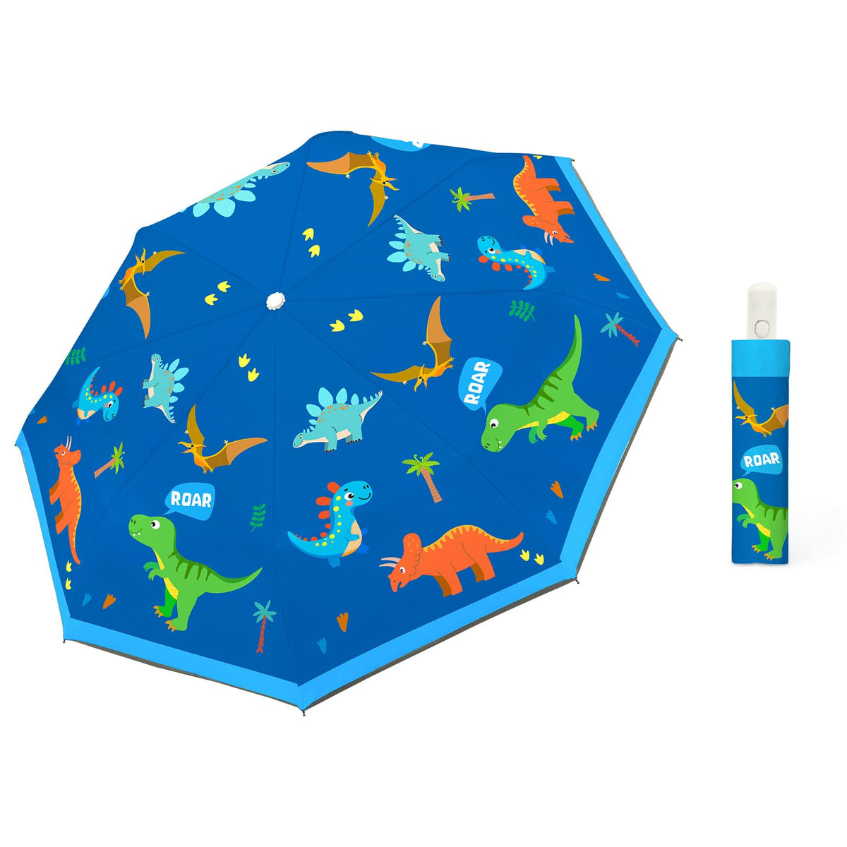 Autoamtic Kids Umbrella UV Resistant, Folding Compact Umbrella 360° Reflective Strip for Travel Outdoor, Lightweight Cute Kids Parasol Anti-rebound Safe for Toddler