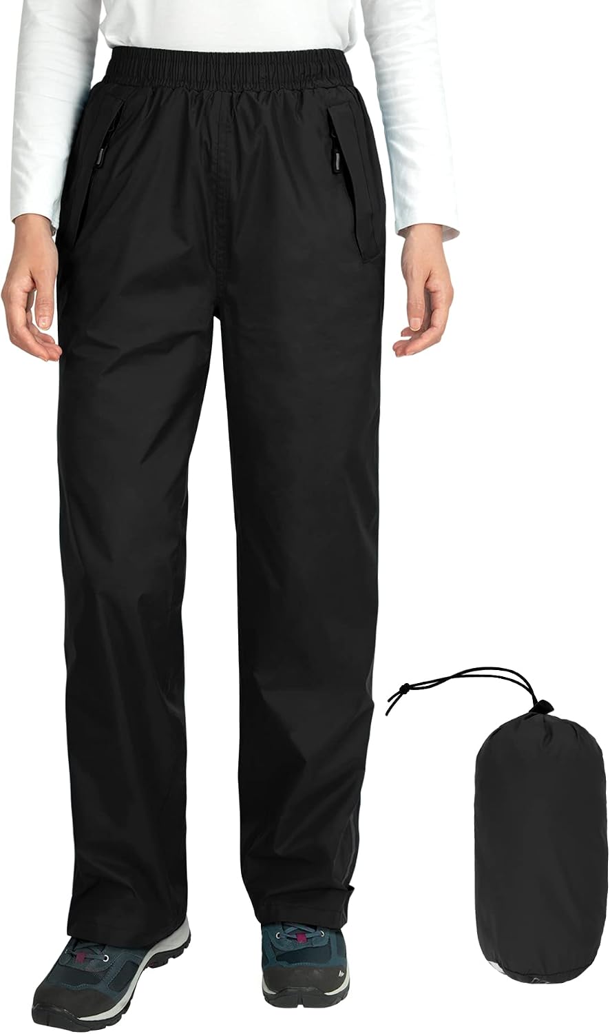 Outdoor Ventures Women's Rain Pants Packable Waterproof Hiking Pants | Windproof Breathable Outdoor Rain Over Pants, Fully Seams Taped, Mesh lining, for Golf, Work,Zipper Pockets