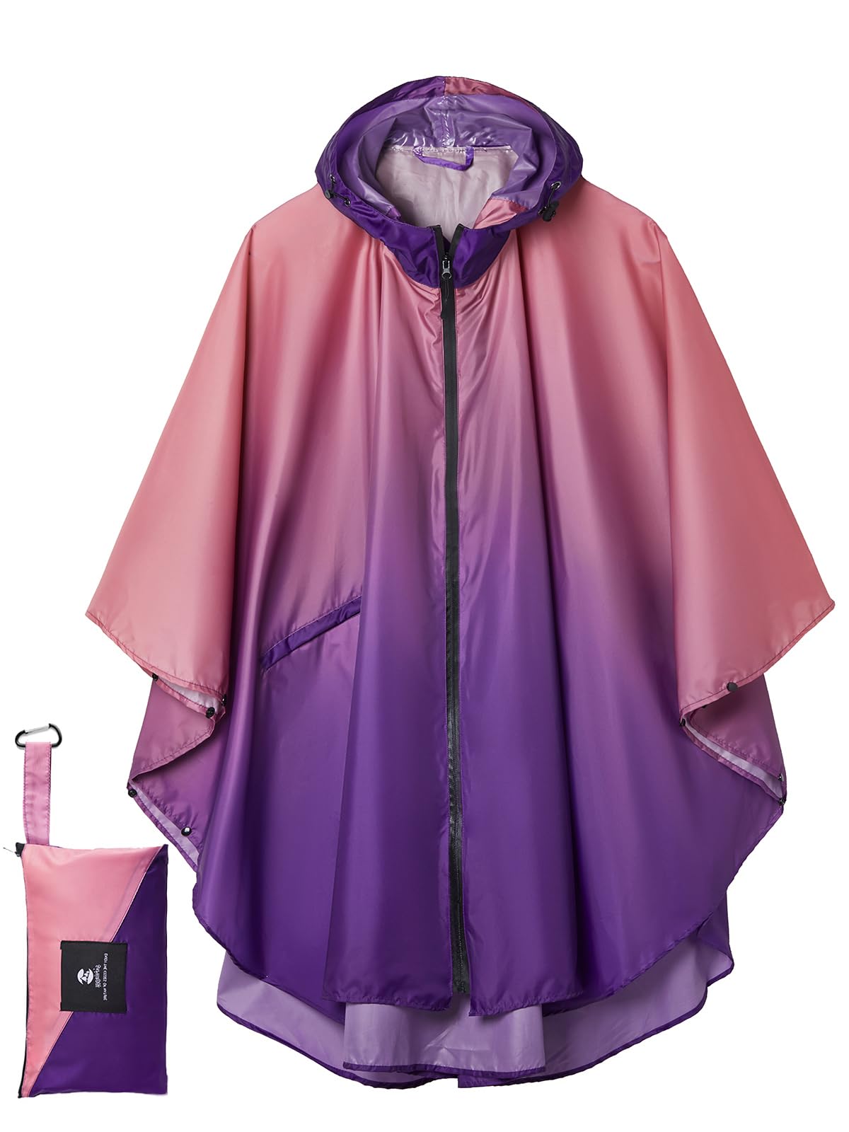 SaphiRose Adult Rain Poncho Waterproof Hooded Zipper Raincoat with Pockets | OEKO-TEX Certified 100% Polyester, Lightweight Packable Storage Pouch, Heat-Sealed Seams, Quick-Dry for Outdoor Hiking