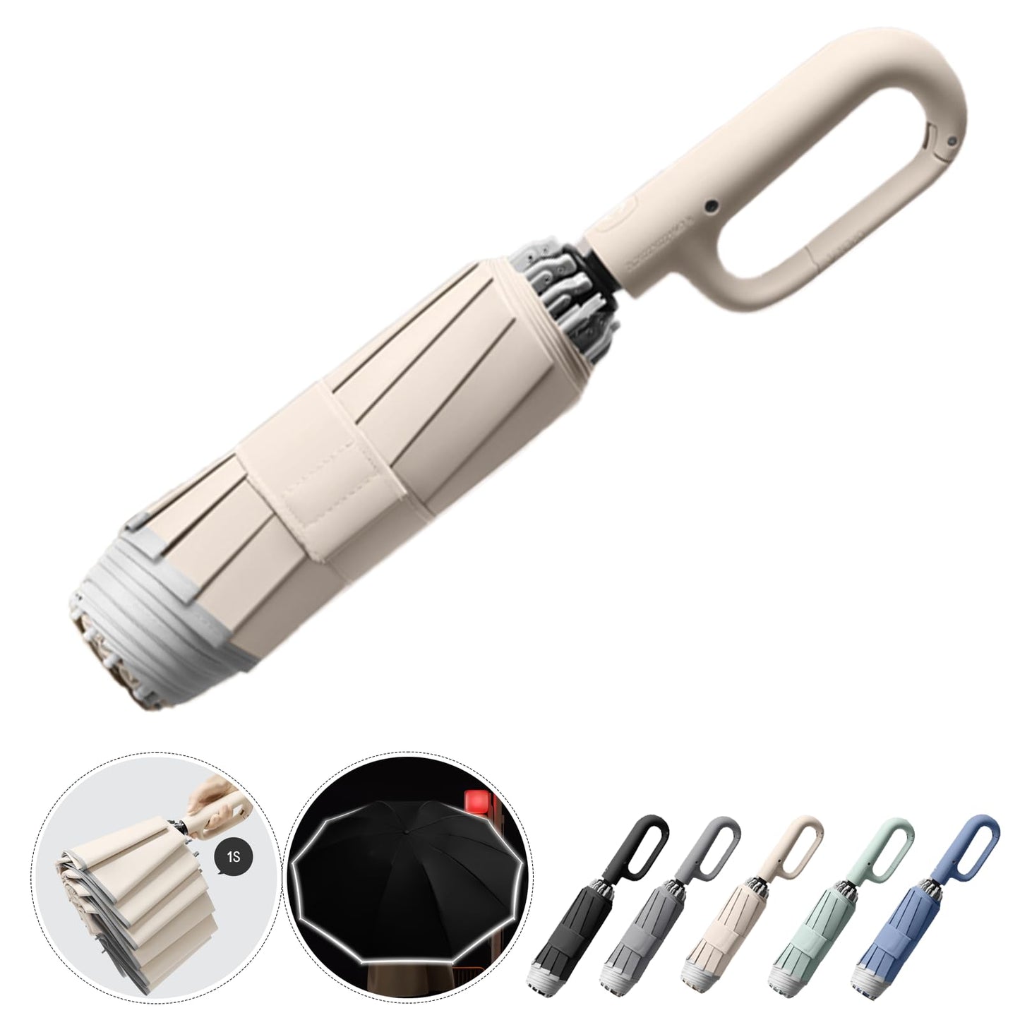 Ring Buckle Fully Automatic Umbrella, Reflective Safety Strip, Sturdy Windproof, Reverse Automatic, Travel Portable, Compact Folding (Blue)