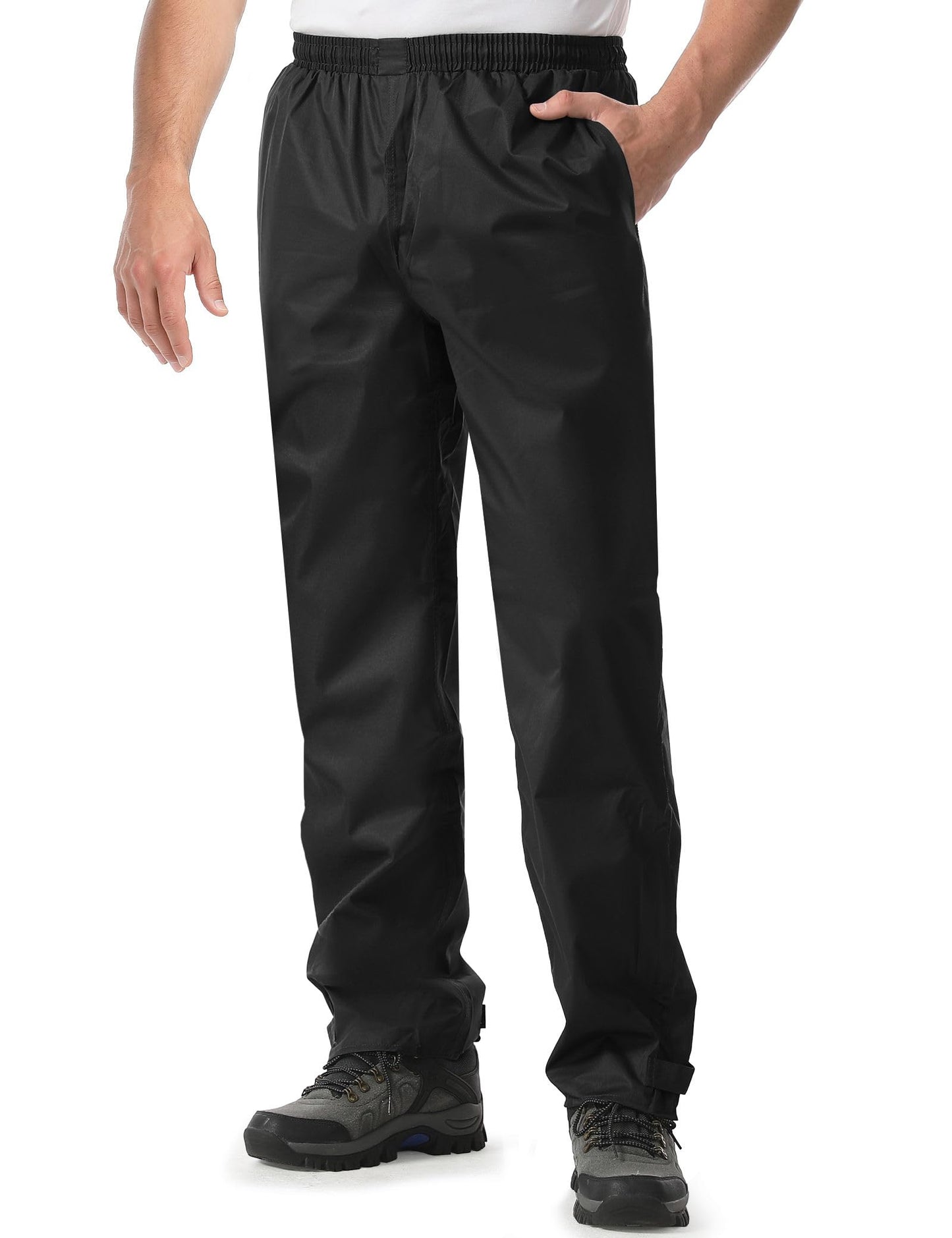iCreek Men's Rain Pants Waterproof Breathable Lightweight Rain Over Pants | Windproof, Mesh Lining, Pants Leg Zipper, Hook & Loop, Suitable for Hiking, Fishing, Golf, Work and Daily Wear