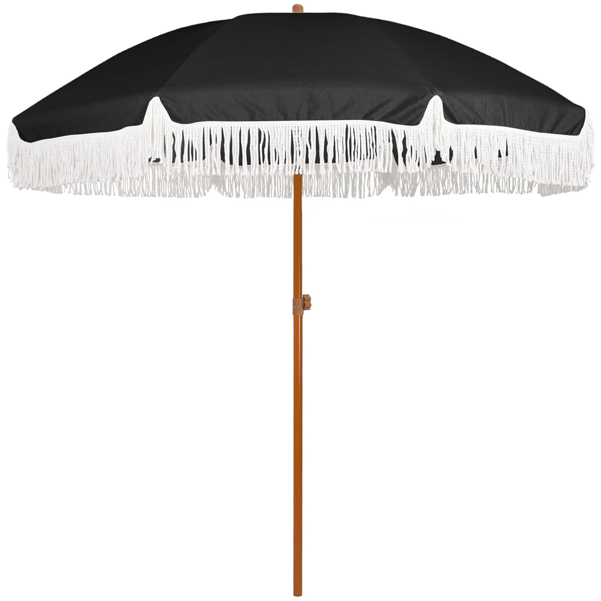 AMMSUN 7ft Patio Umbrella with Fringe Outdoor Tassel Umbrella UPF50+ Premium Steel Pole and Ribs Push Button Tilt, Cream White