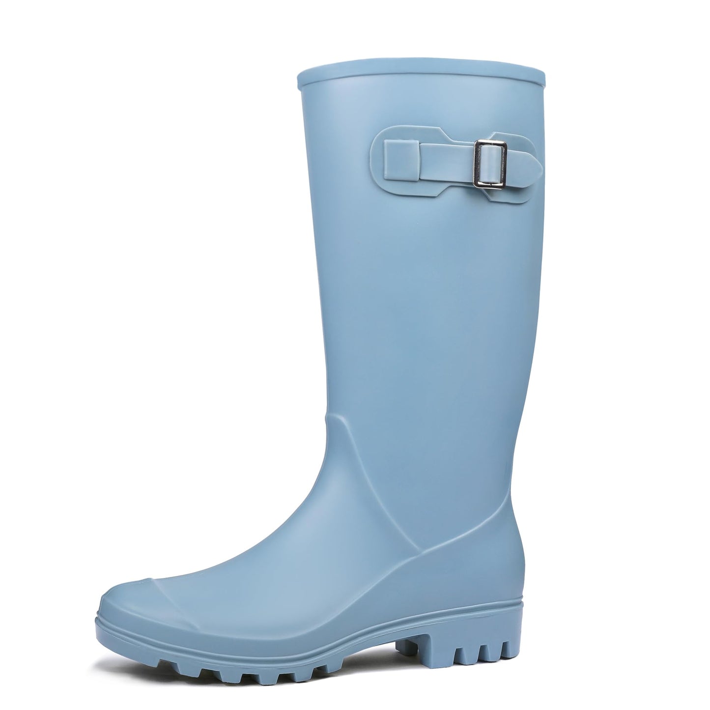 Women's Tall Waterproof Rain Boots Rubber Garden Boots with Buckle | Deep-lug non-slip outsole, breathable polyester lining, removable insole — for gardening, farm chores, rainy dog walks