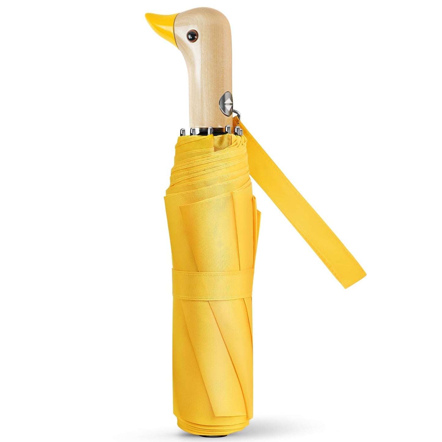 Duck Umbrella Cute Automatic Travel Size Compact Folding for Adults | Automatic duck wooden handle,Fit in handbag/backpack/suitcase,ideal gifts for women and kids