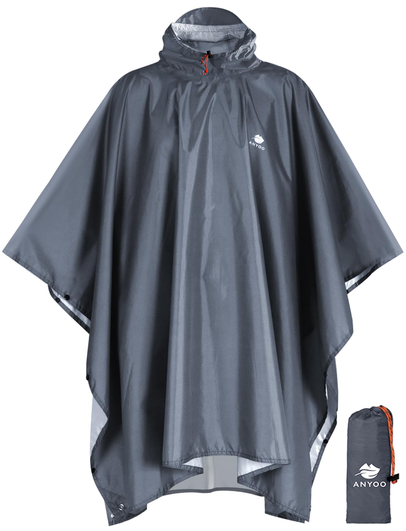 ANYOO Hooded Rain Poncho for Adult Waterproof Lightweight Raincoat | Reusable Rain Jacket for Men Women Portable Pouch & Packable Design,Emergency Travel Rain Ponchos for Outdoor Hiking Camping