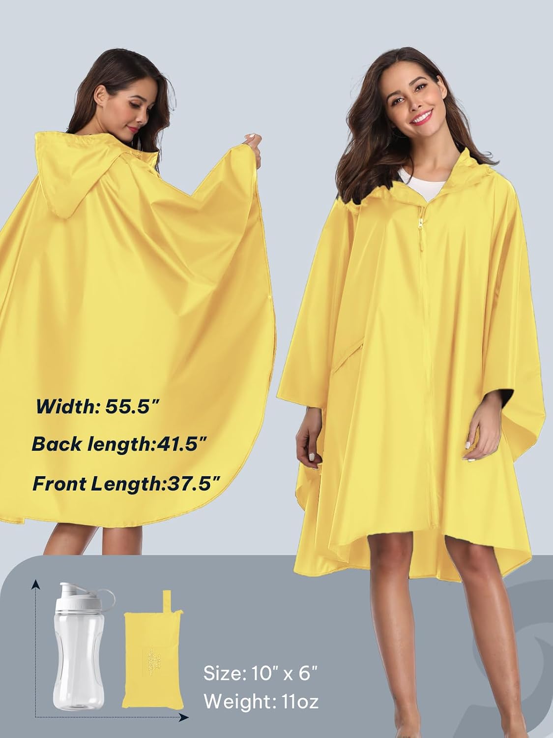 SaphiRose Adult Rain Poncho Waterproof Hooded Zipper Raincoat with Pockets | OEKO-TEX Certified 100% Polyester, Lightweight Packable Storage Pouch, Heat-Sealed Seams, Quick-Dry for Outdoor Hiking