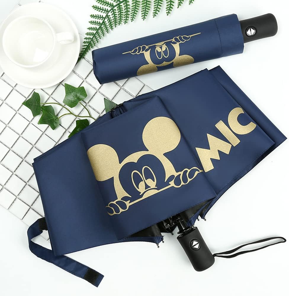 Finex Mickey Travel Compact Auto Folding Golf Umbrella with Auto Open Close One Button Handle & Wrist Strap