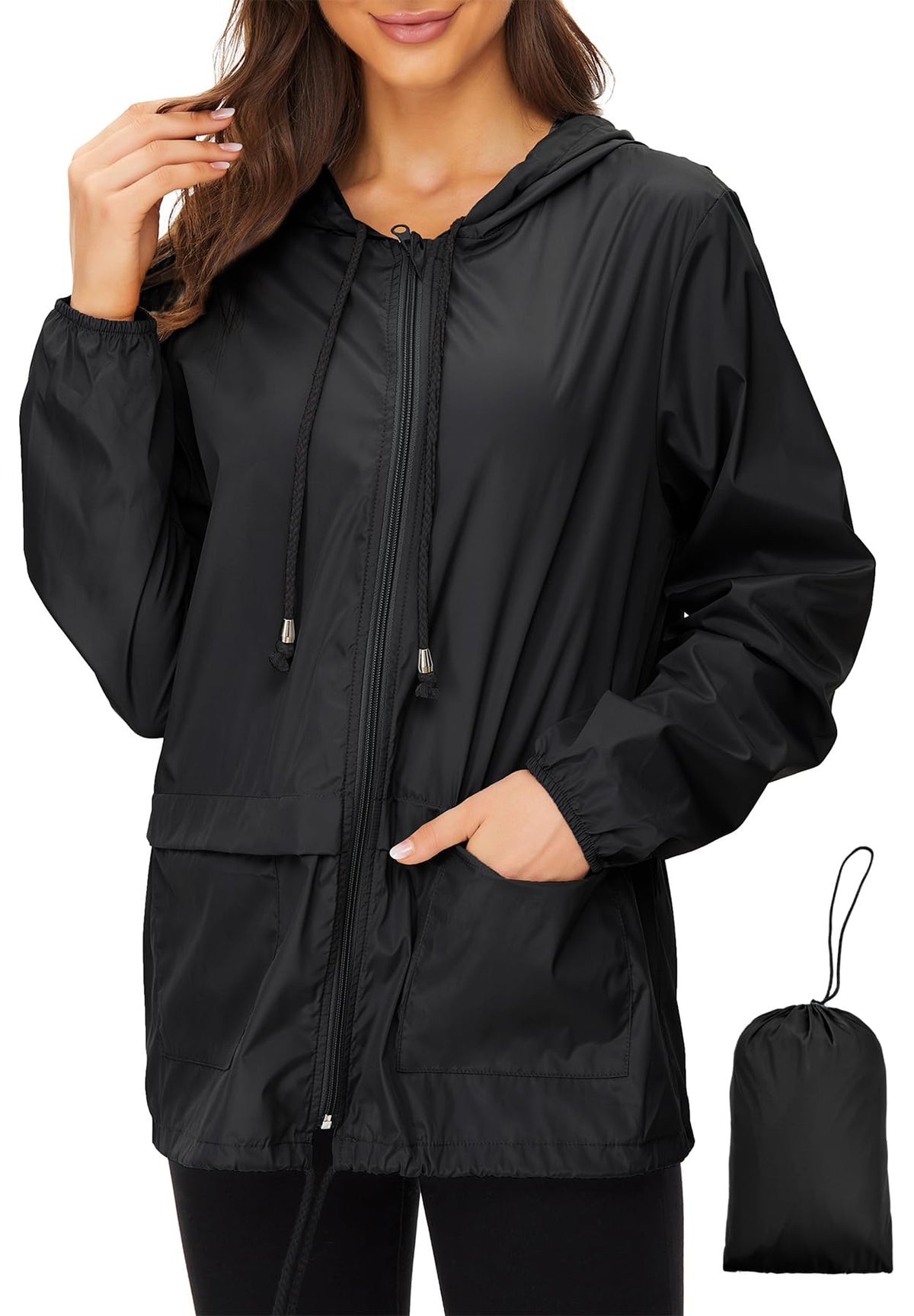 Zando Lightweight Rain Jacket Women Packable Waterproof Raincoat with Hood | Windbreaker Jacket Women, Light Raincoats for Drizzle, Rain Coats for Travel, Hiking and Commute