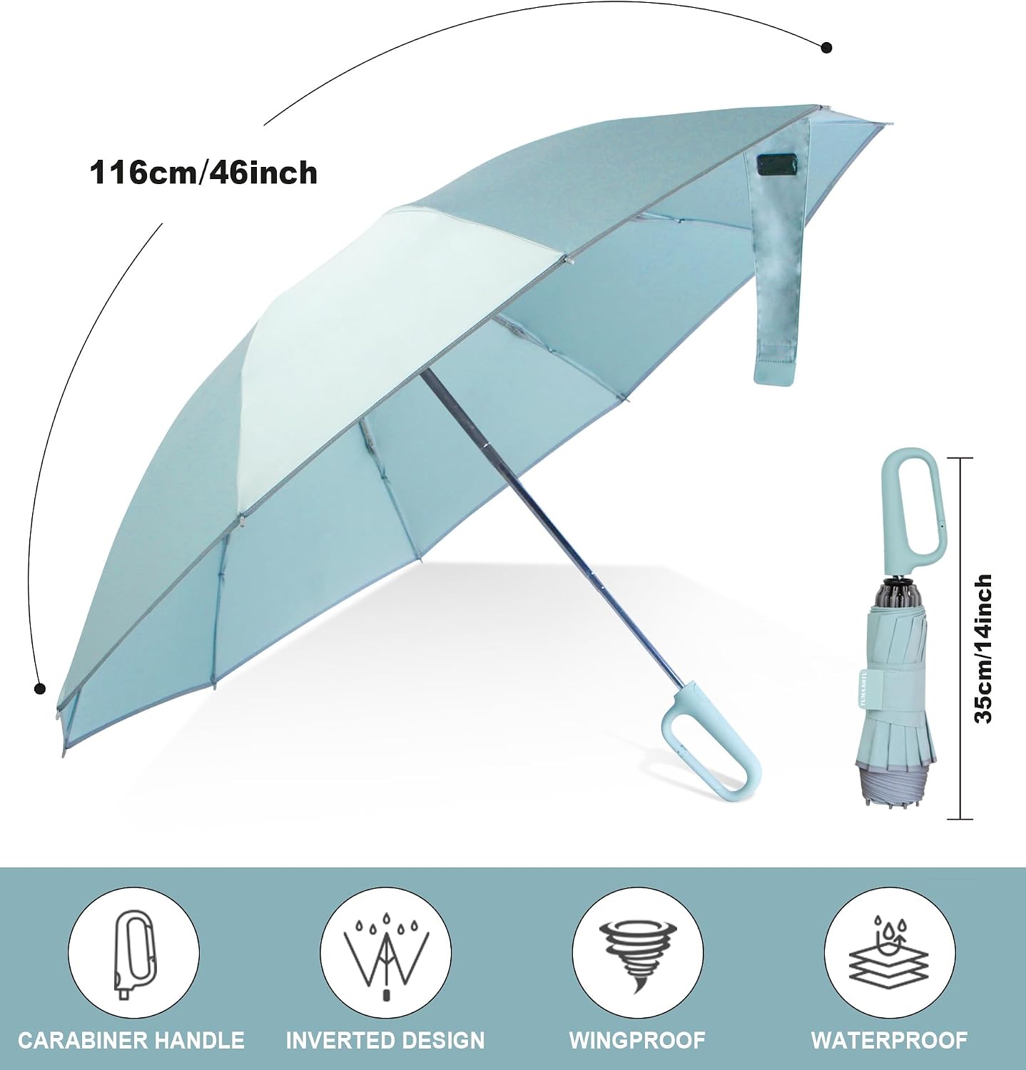 QWB Inverted Umbrella With Auto Open Close Windproof Compact Travel