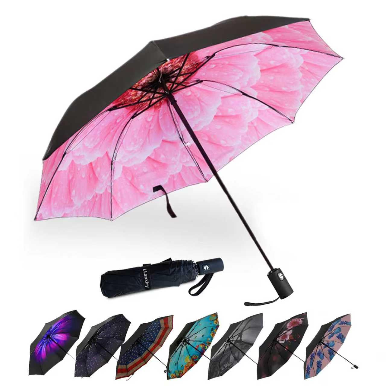 LLanxiry Compact Travel Umbrella, Windproof Automatic Umbrellas for Rain | Small, Portable, Folding, Lightweight, Waterproof, Backpacks, Purses, Cars, Commuting, Walk, School, Men, Women