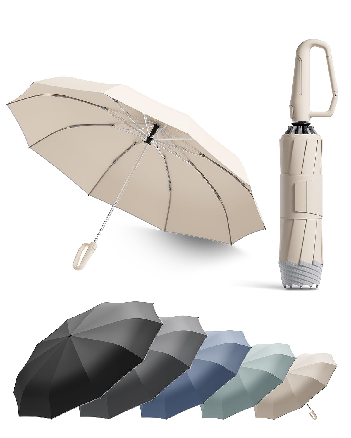 Windproof Travel Umbrella for Rain, Withstand 85MPH Winds, 52 Inch Automatic Reverse Fold Umbrellas Easy Auto Open Close, Portable Compact Umbrella Includes Cover Bag, Perfect for Travel, Car, Commute, Women Men, Backpack