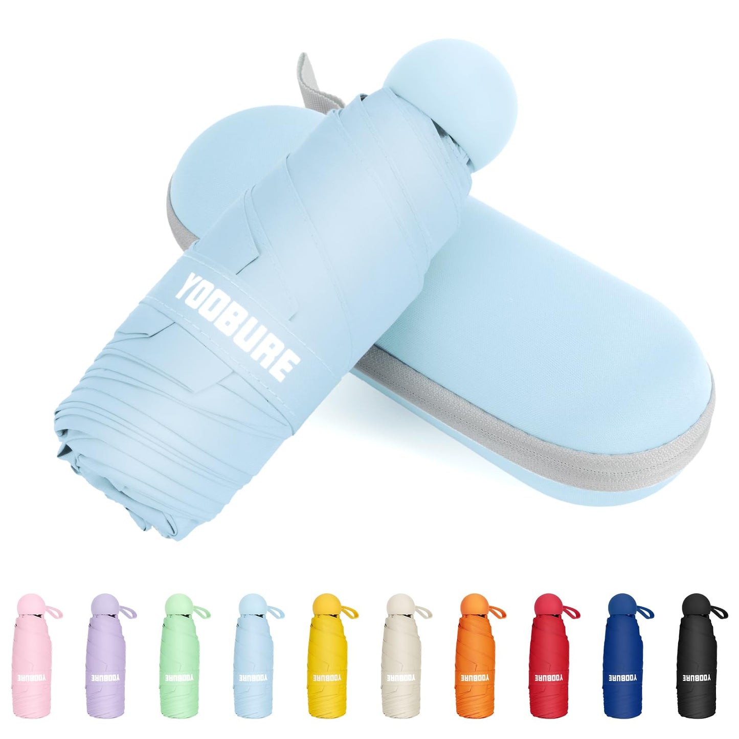 Yoobure Travel Umbrella Portable Compact Umbrellas, Pocket Mini for Purse, Umbrellas for UV Sun & Rain Small for Backpack, Umbrella with Case Folding for Kids Women