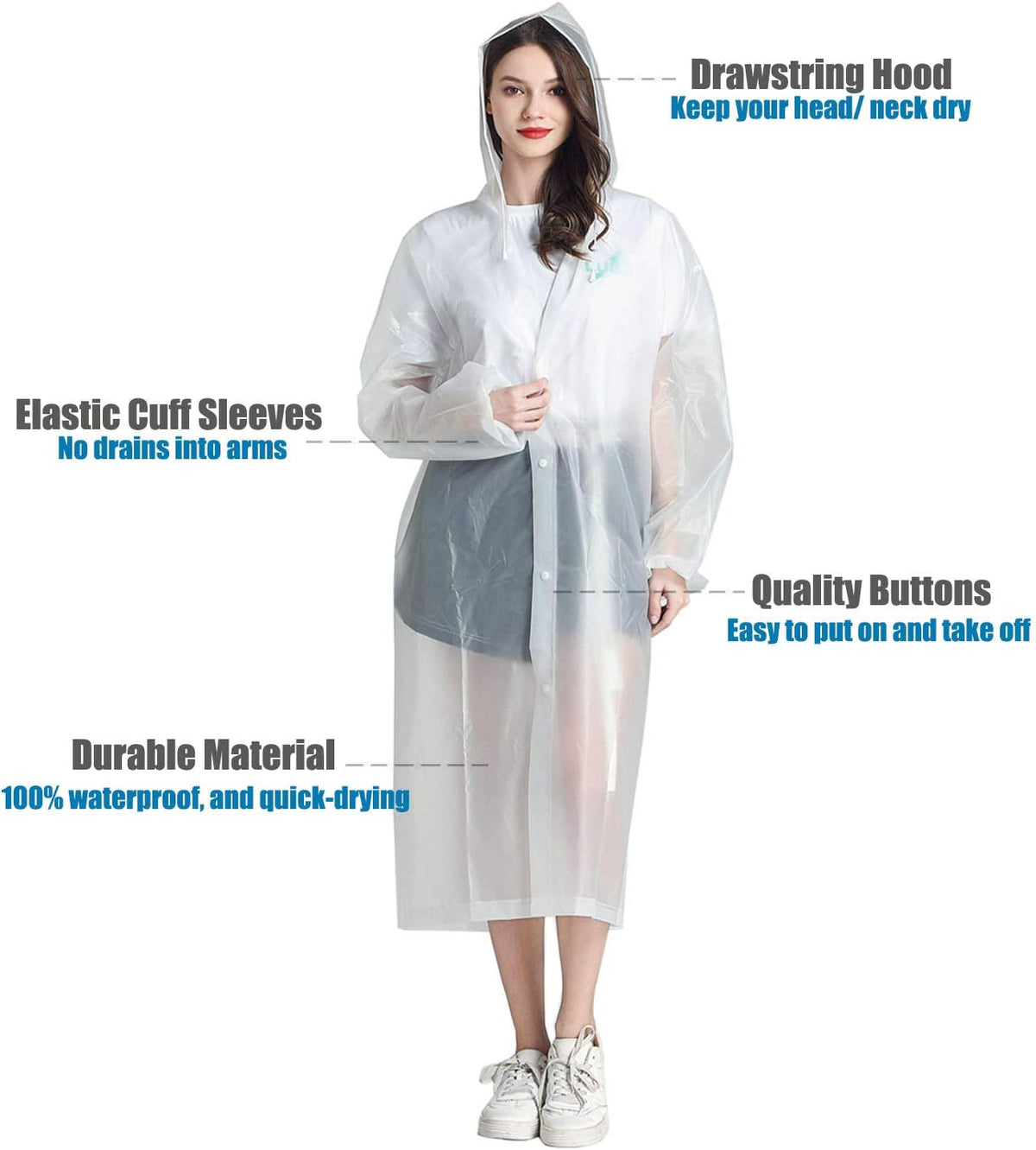 HLKZONE Raincoat, 2 Pack Rain Ponchos for Adults Travel Rain Jacket Packable Rain Coats for Women with Drawstring Hood
