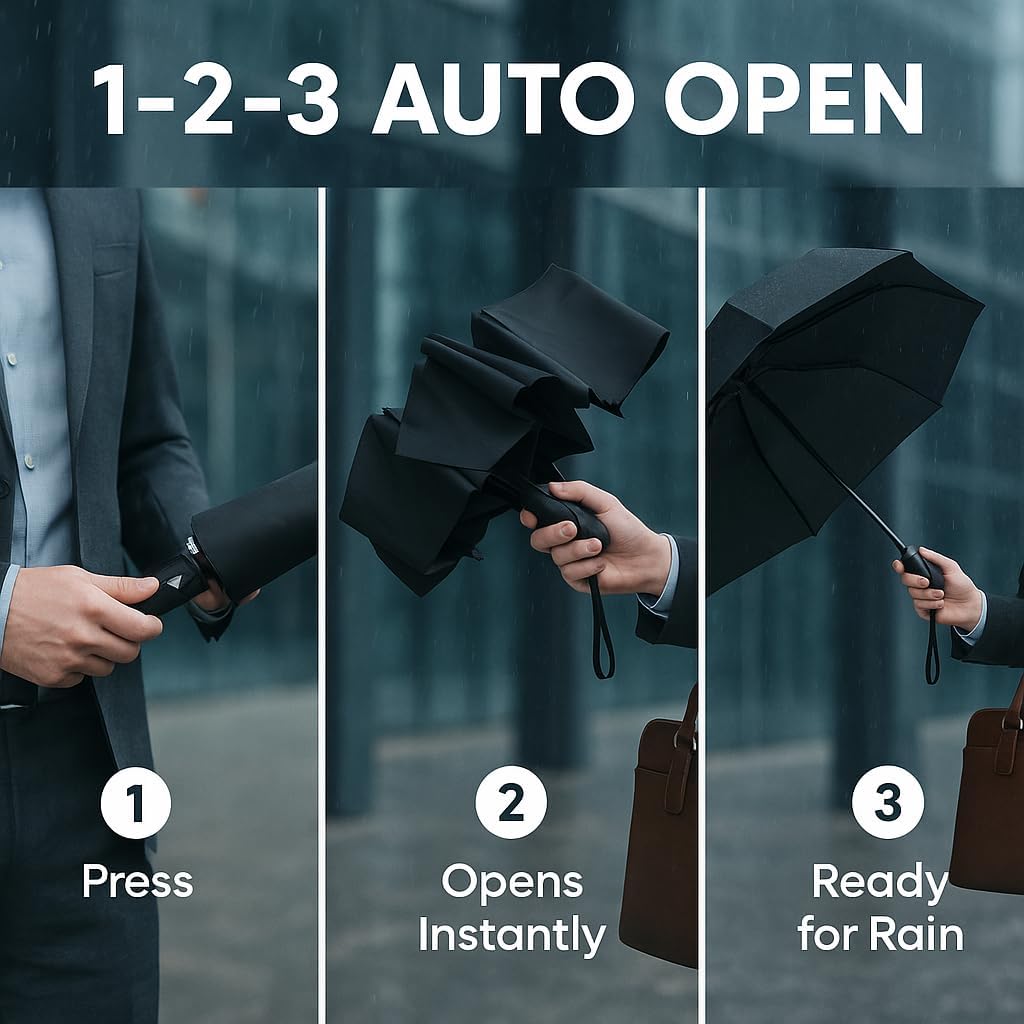 Mr. Pen- Windproof Travel Umbrella, Small Water-Resistant Automatic Folding Umbrella for Rain and Sun, Light, Compact and Portable for Women & Men, Fits Car & Backpack