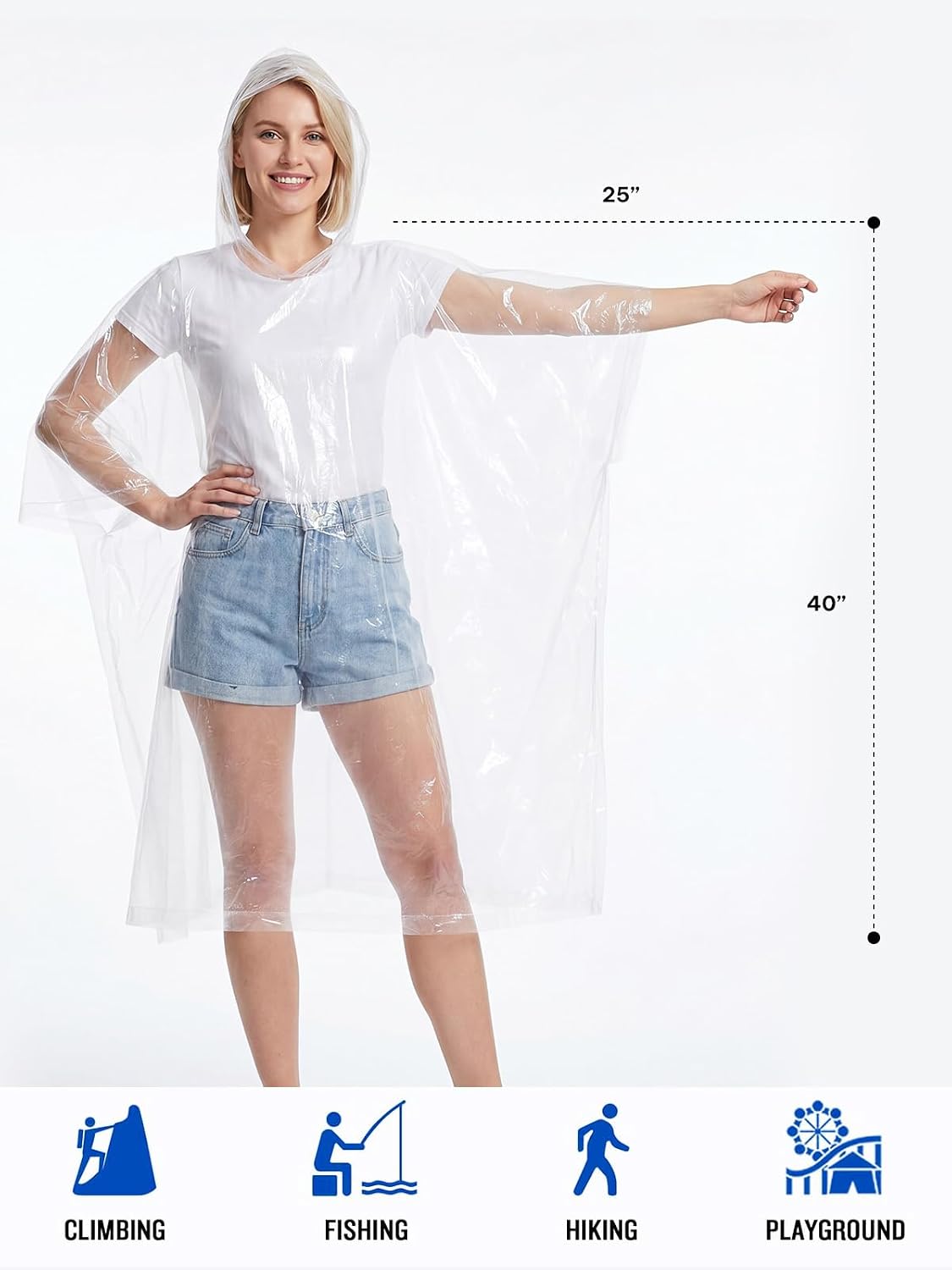 SaphiRose Disposable Adult Rain Ponchos 4 Pack Clear Emergency Raincoat | Value Pack, 100% Waterproof PE, One Size Fits Most Adults, Compact Individual Pouch, for Travel Theme Parks Emergency Kits